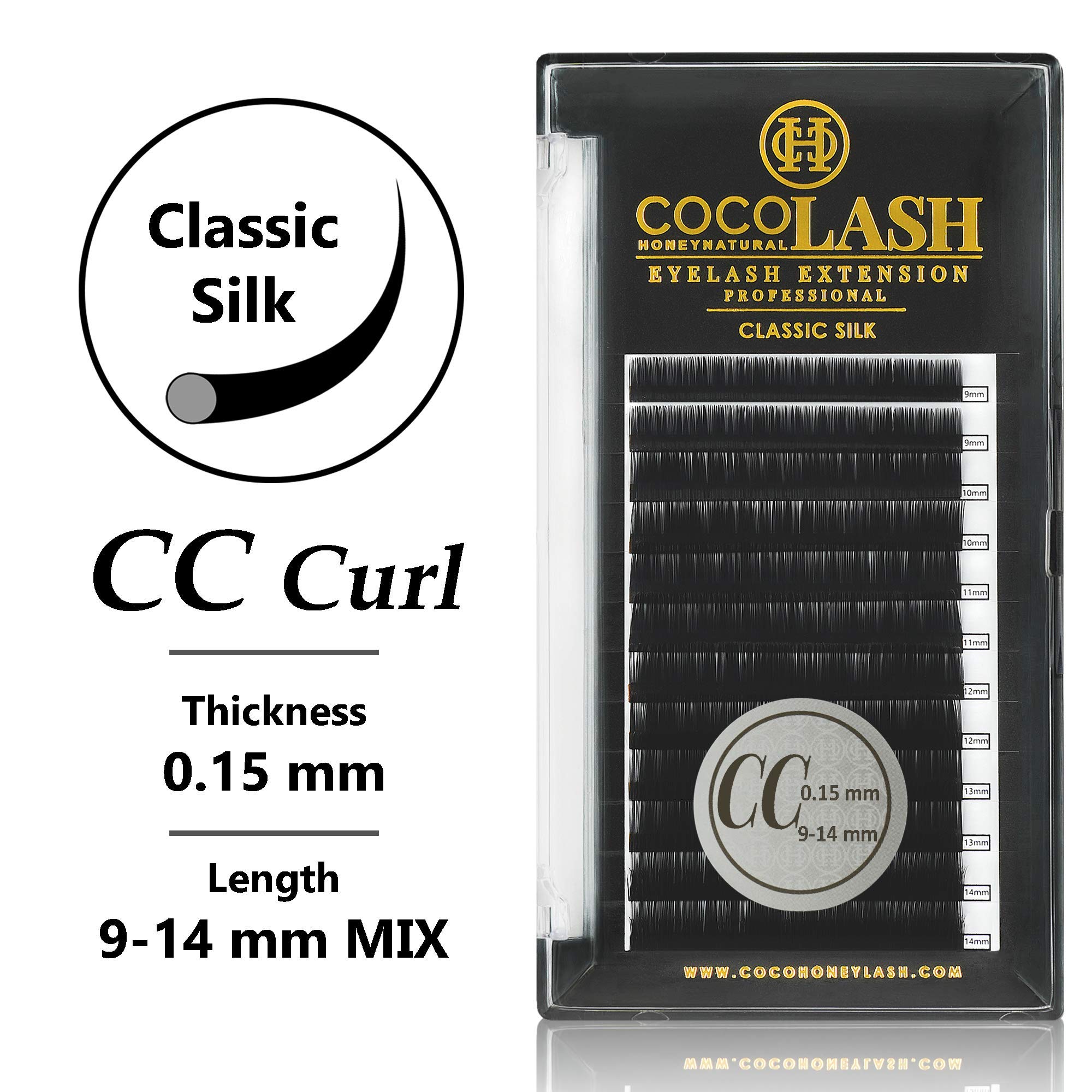 COCO Honey Lash Eyelash Extensions, Classic CC Curl [0.15mm], Faux Mink Individual Lash Extensions (Length: Mix (9-14mm))