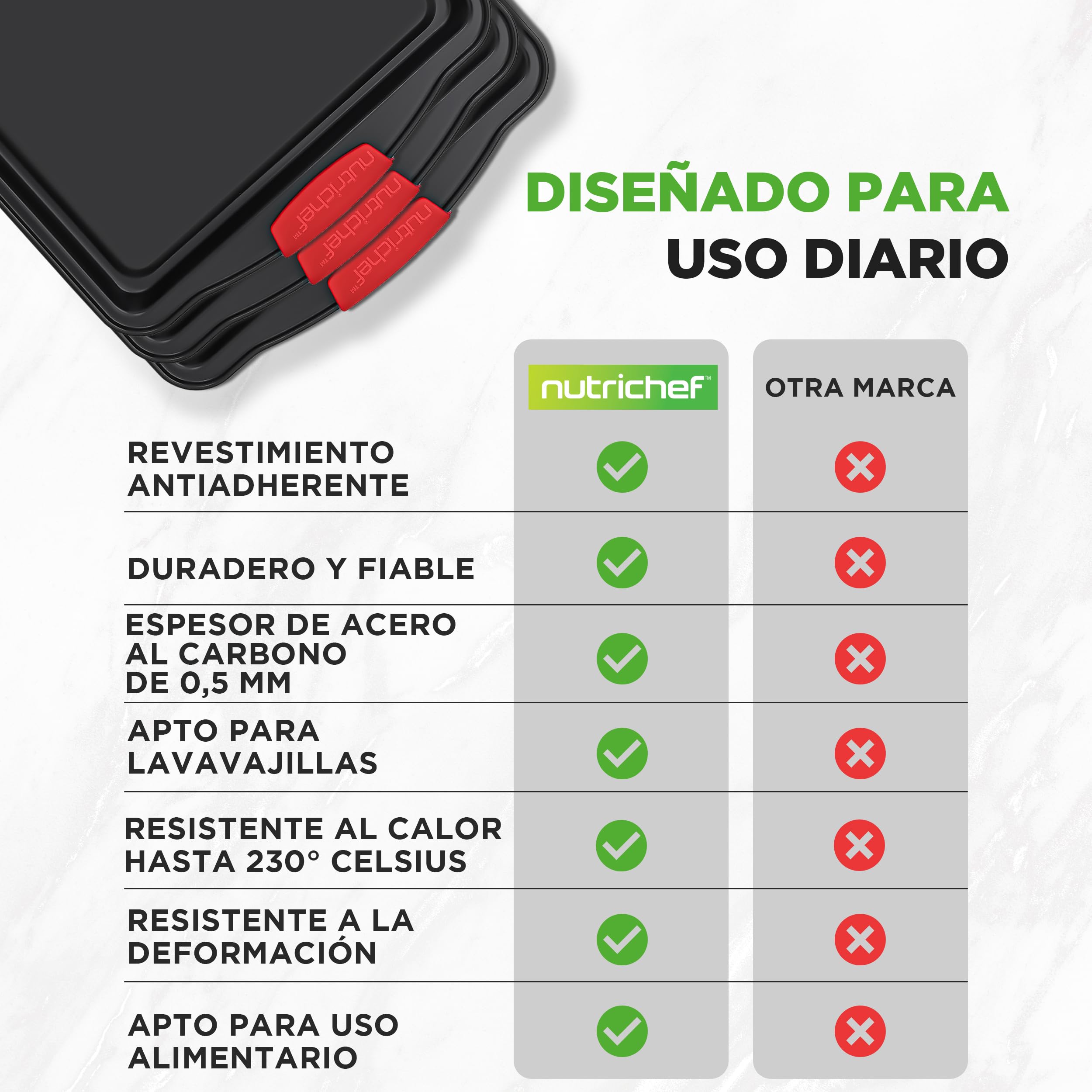 Nutrichef bandejas horno, Set de 2, Para servir, Apilables, Rectangulares, Antiadherentes
