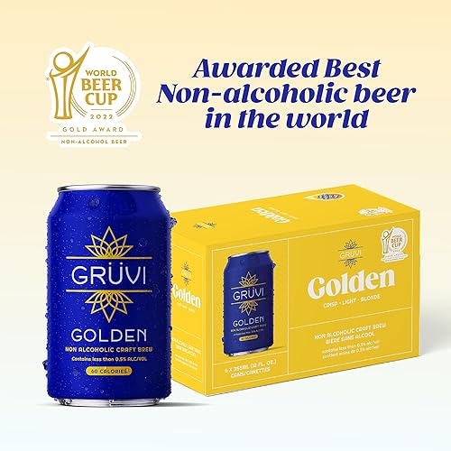 Miniatura 2 de Gruvi Golden Lager - Cerveza artesanal sin alcohol, 60 calorías, contiene menos de 0.5% de alcohol por volumen, 12 onzas líquidas por lata, paquete