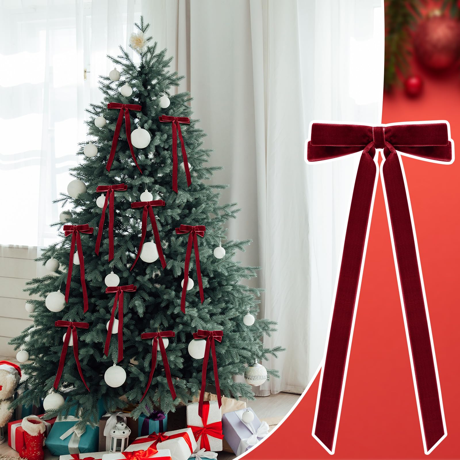 Giegxin Lot de 30 nœuds en velours double pour sapin de Noël, couronne, guirlande, décoration de Noël, décoration d'intérieur, d'intérieur et d'extérieur (bordeaux) 28 x 14 cm