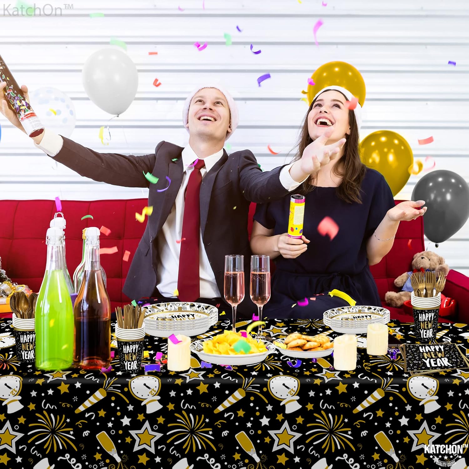 KatchOn, New Years Plates and Napkins Set - Serves 25 Guests | Happy New Year Plates and Napkins Set, New Years Eve Party Supplies 2026 | Happy New Year Eve Plate | Nye Decorations 2026