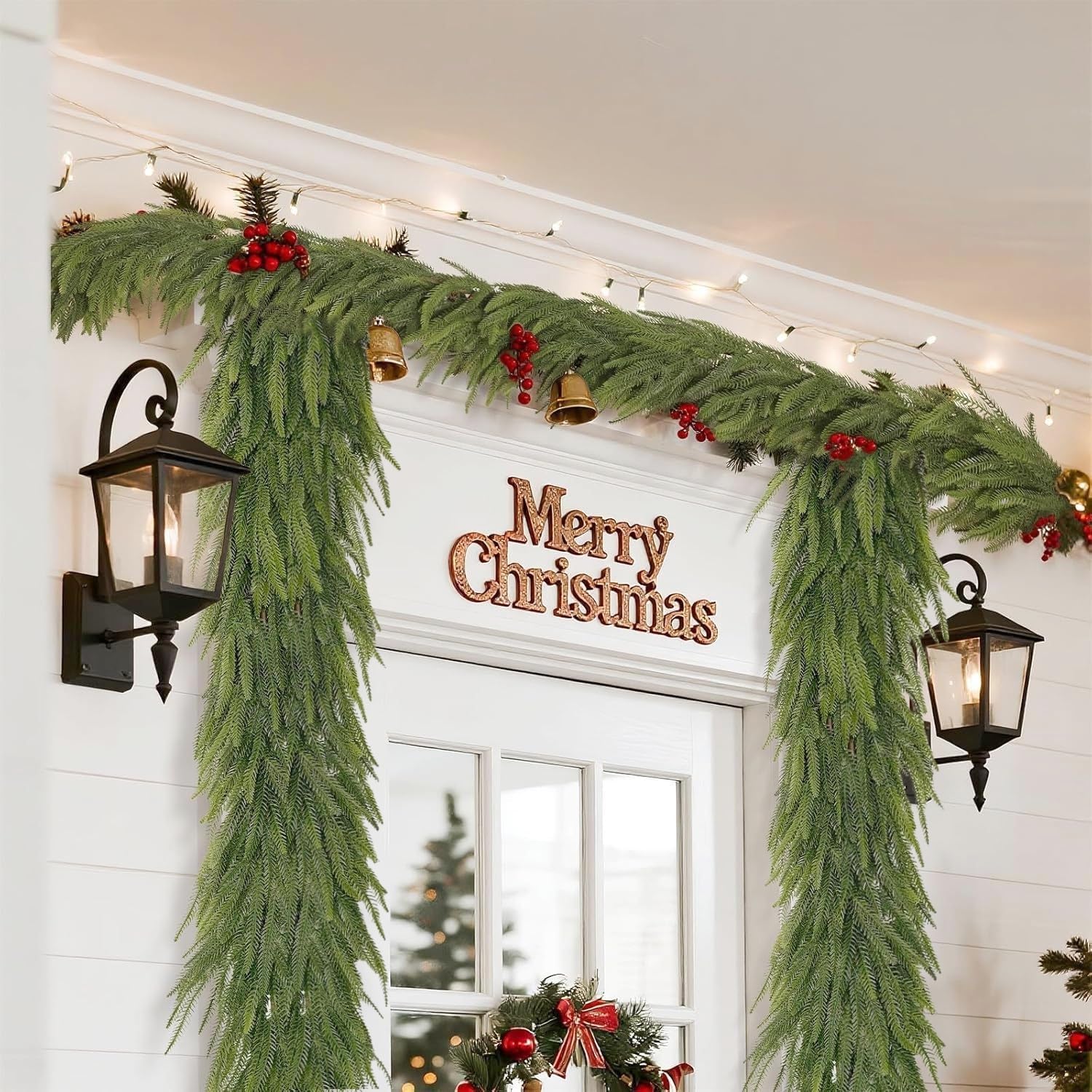 2Pcs 6Ft Artificial Norfolk Pine Garlands Artificial Christmas Garlands Greenery Garland Faux Green Garlands for Fireplace Table Mantle Wall Stairs Window Christmas Decoration - Image 2