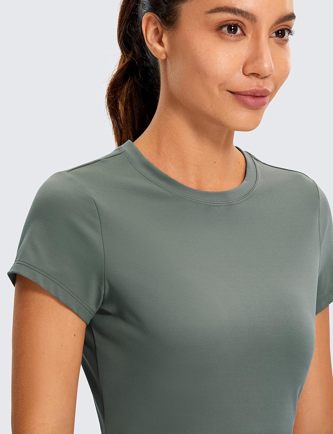 CRZ YOGA Butterluxe Short Sleeve Shirts for Women High Neck Crop Basic T-Shirts Fitted Gym Workout Tops - Image 3