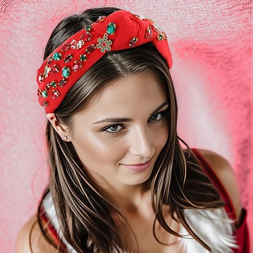 Miniatura 2 de Diademas anudadas de cristal de Navidad para mujer, diadema colorida con diamantes de imitación, diadema con cuentas anchas adornadas, nudo
