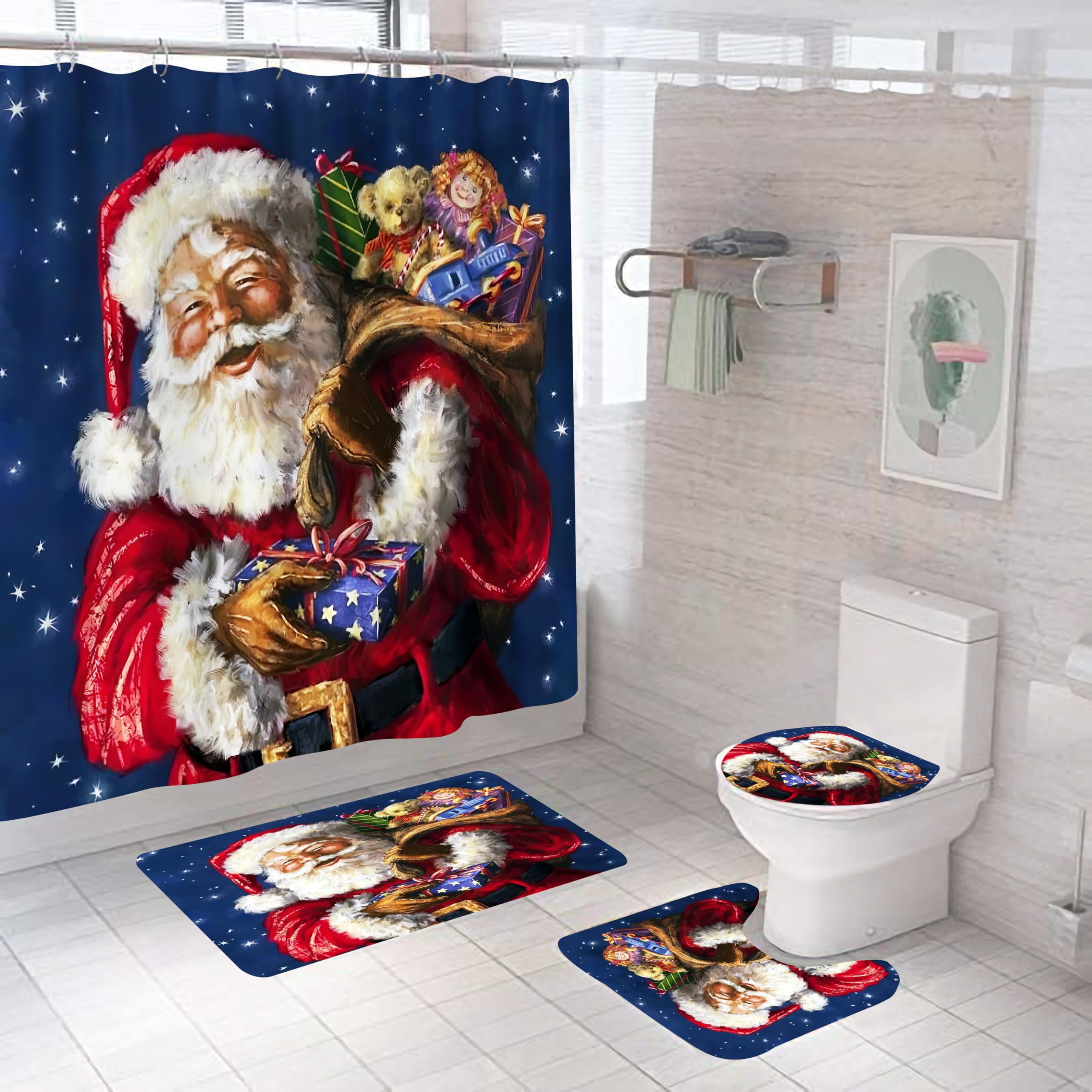 Tapis de bain absorbant Père Noël 50x80 ensemble antidérapant 3 pièces
