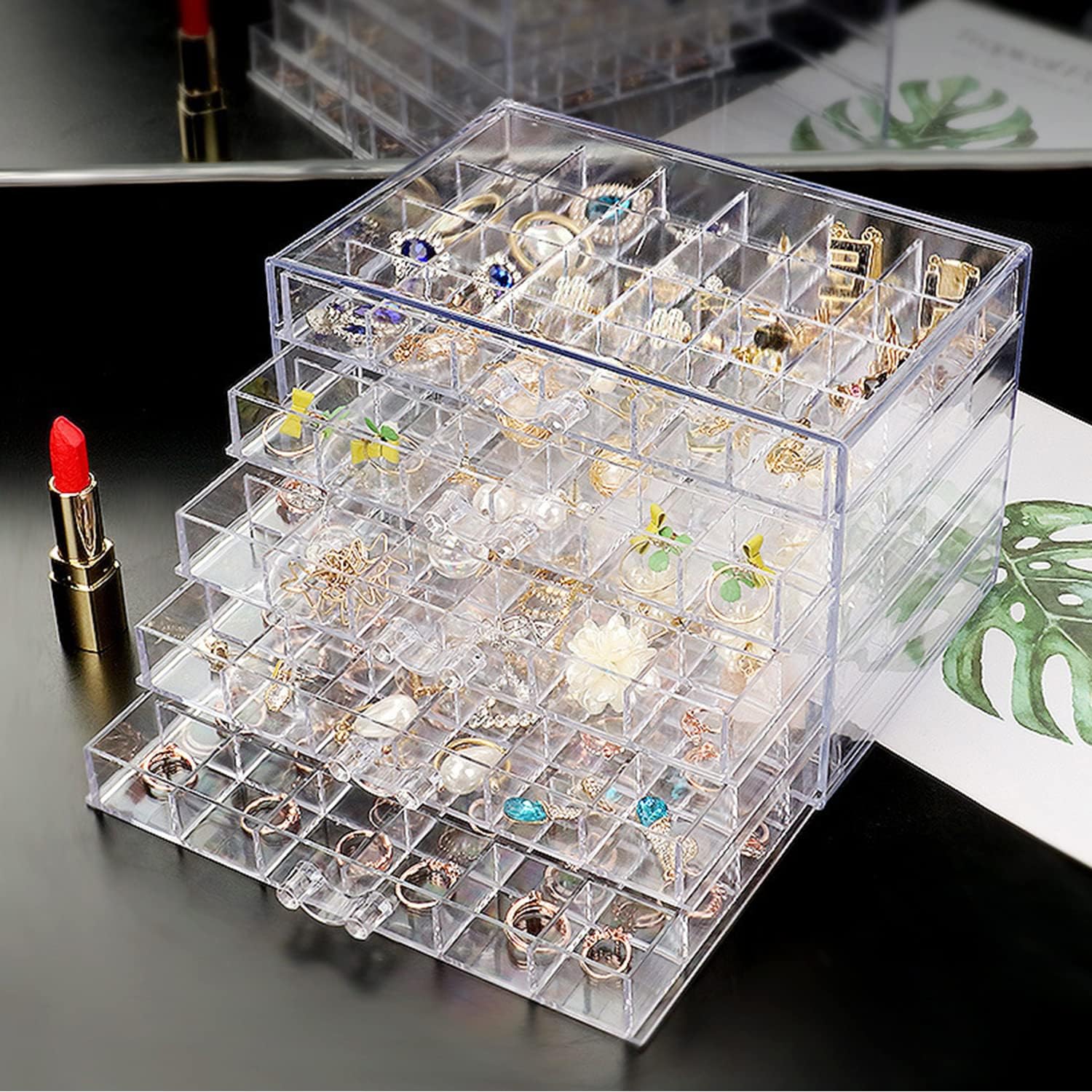 Jinavoty Oorbel Opbergdoos, Acryl Sieraden Opbergdoos, Transparante Oorbel Organizer Doos met 5 Laden 120 Kleine Compartimenten Lade voor Vrouwen Meisjes (Roze - 5 Laden Jinavoty Oorbel Opbergdoos, Acryl Sieraden Opbergdoos, Transparante Oorbel Organizer Doos met 5 Laden 120 Kleine Compartimenten Lade voor Vrouwen Meisjes (Roze - 5 Laden