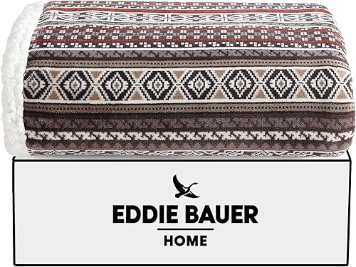 Vista 135 de Eddie Bauer Manta reversible de vellón sherpa, ropa de cama y decoración del hogar, para todas las estaciones, (Bunkhouse Plaid Beige), beige