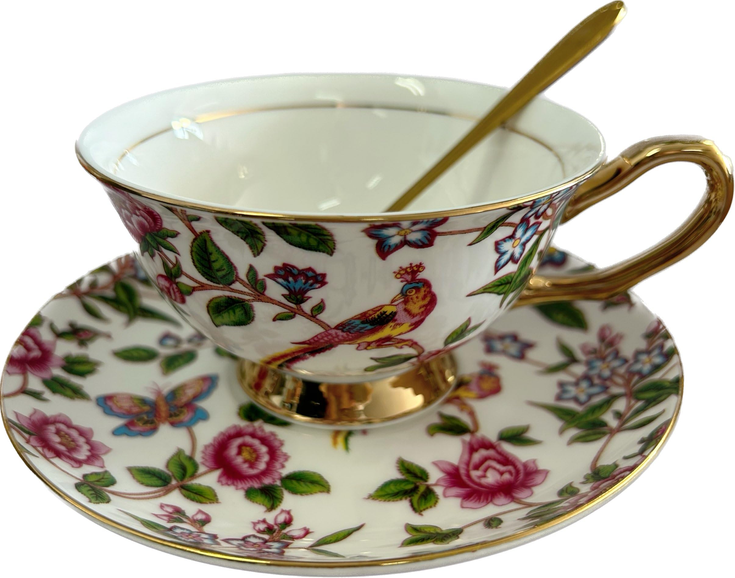 EplzeYBK Tech Euro Style Cup& Saucer Set, Bone China Teacup Coffee Cup for Breakfast Home Kitchen- Peacock and Floral Patterns (Multi-Colour)