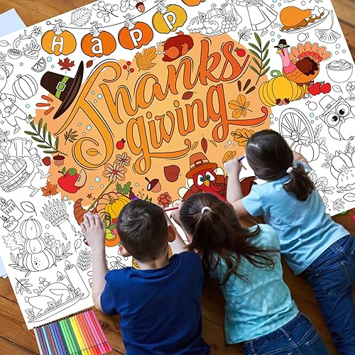 Miniatura 5 de HOWAF Póster para colorear con 24 bolígrafos de pintura, cartel gigante para colorear con texto en inglés "Give Thank Things", mantel de papel