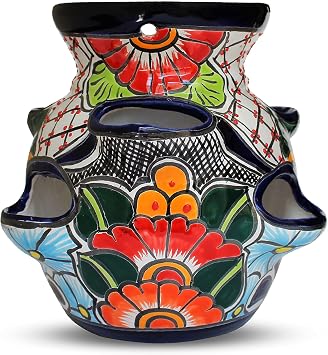 Evergreen Garden Talavera Mexican Strawberry Pottery Ceramic 10 inch Plant Pots | Flower Pots for Indoor Plants | Succulent Planters 10 in. Sky Blue