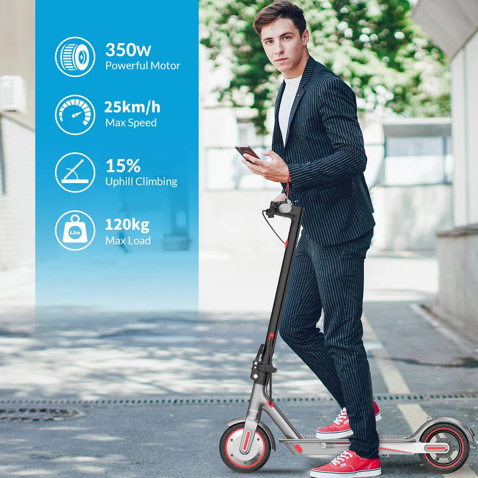 Monopattino Elettrico Adulto, Pneumatici da 8,5"/10'', Velocità Fino a 25 Km/h, 25/35/38/48Km di Autonomia, Carico massimo 120 kg, Monopattino Elettrico con Sistema di Controllo di Doppia frenata