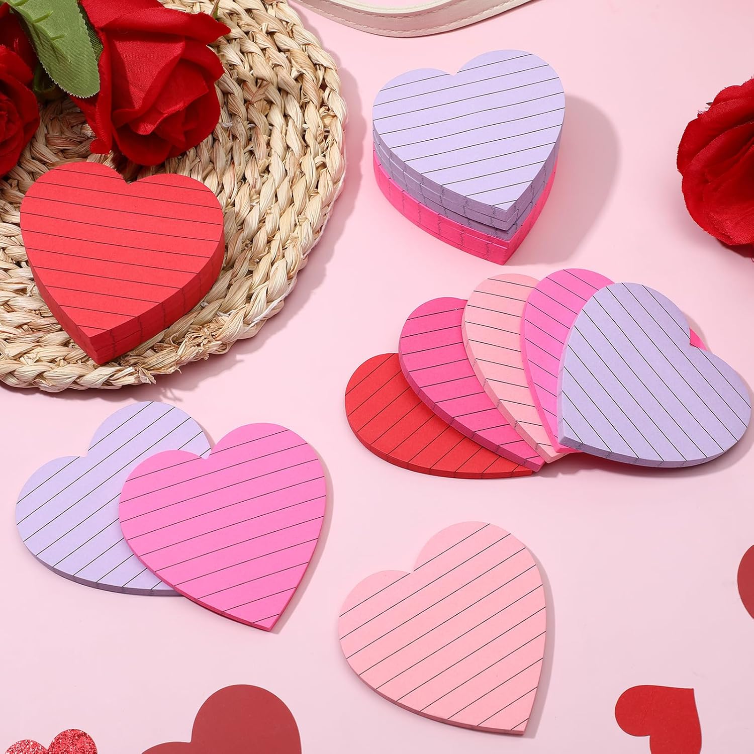 Glenmal 100 Pieces 5000 Sheets Valentine's Day Heart Shape Sticky Notepads 3 x 3 Inch Cute Lined Memo Notepads Colorful Fun Heart Self Sticking for School Office Organizer Girl Lover Valentine's Day