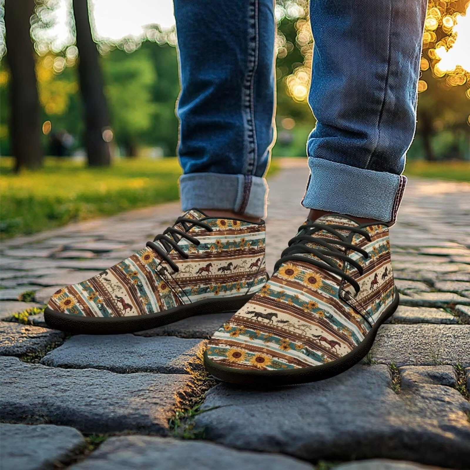 Chririnla Horse Aztec Trail Running Shoes Womens Athletic Sneakers Mens Anti Skid Hike Barefoot Shoe Comfortable Road Running Sneaker Width Flat Lightweight Shoe