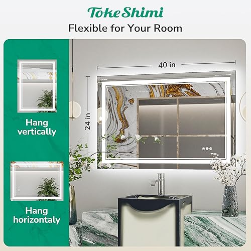 Miniatura 8 de TokeShimi Espejo de baño LED de 48 x 40 pulgadas, espejo de tocador retroiluminado frontal, espejo de baño grande sin marco con luces LED, antivaho,