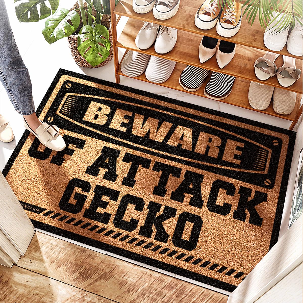 Paillasson d'extérieur lavable et antidérapant avec motif Gecko