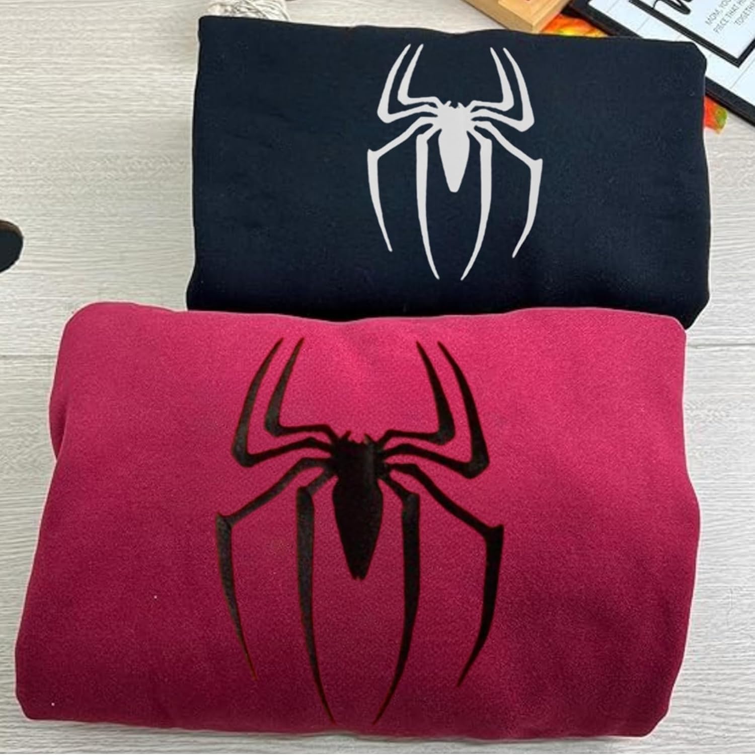 Embroidery Couple Matching Sweatshirts, Personalized Embroidery Hoodies for Boyfriend & Girlfriend, Spiderweb Sweaters for Couples Multi - Image 2