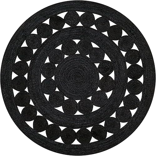 Miniatura 8 de Alfombra de área beige  Alfombra circular trenzada de 5 pies para sala de estar de alto tráfico  Alfombra rústica decorativa de yute de ratán