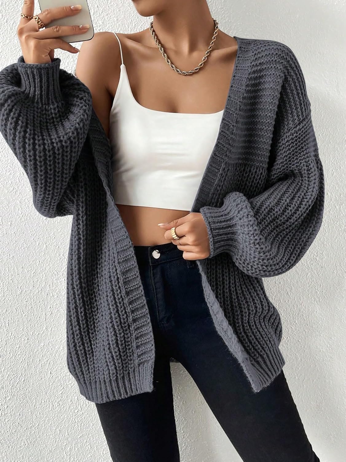 LIGHT DOT Women's Chunky Cardigan Sweater Long Sleeve Batwing Open Front Casual Slouchy Knit Coat - Image 6