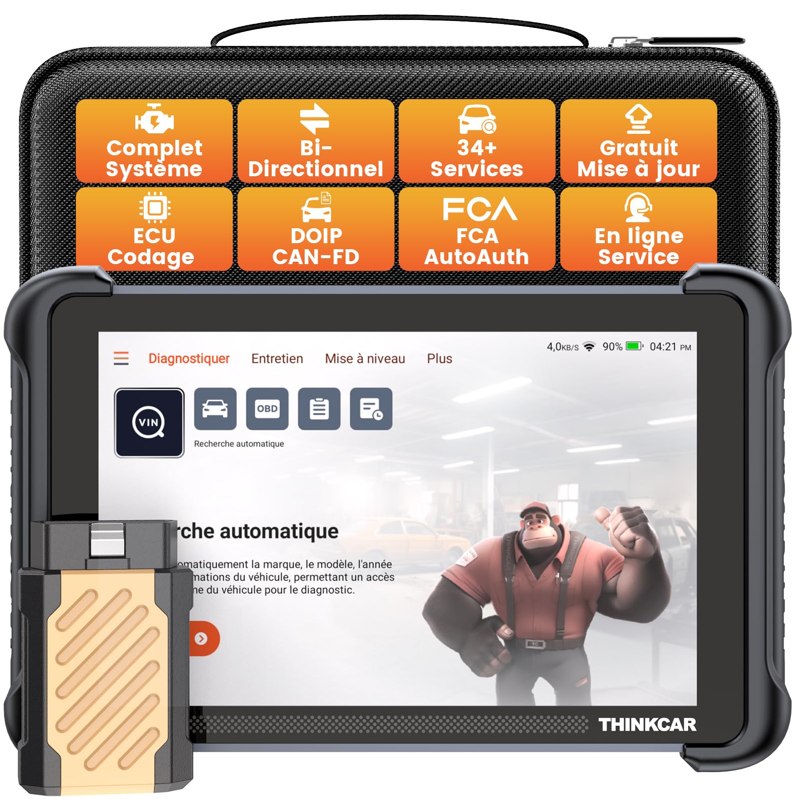 thinkcar Outil D'analyse Bidirectionnel sans Fil, Outil de Diagnostic Automobile Tous Systèmes THINKSCAN 689BT, Scanner OBD2 Bidirectionnel avec Codage ECU, 34 Services (THINKSCAN 689BT)