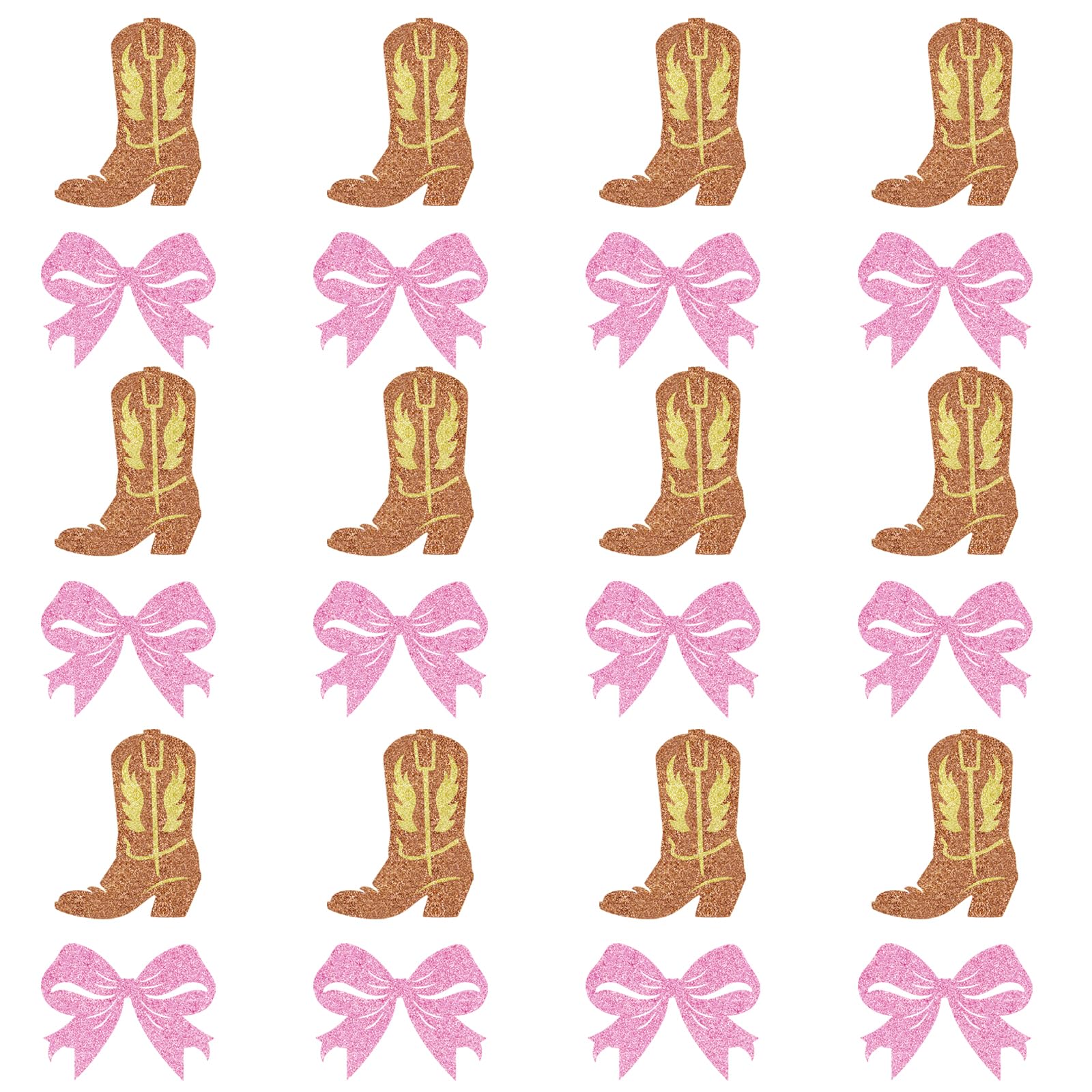 AROKIPPRY 24Pcs Boots or Bows Cupcake Toppers Glitter Cupcake Picks for Gender Reveal Theme Baby Shower Cowboy or Cowgirl Cake Decor, Mexican Welcome Baby Sign Party Supplies Brown Pink