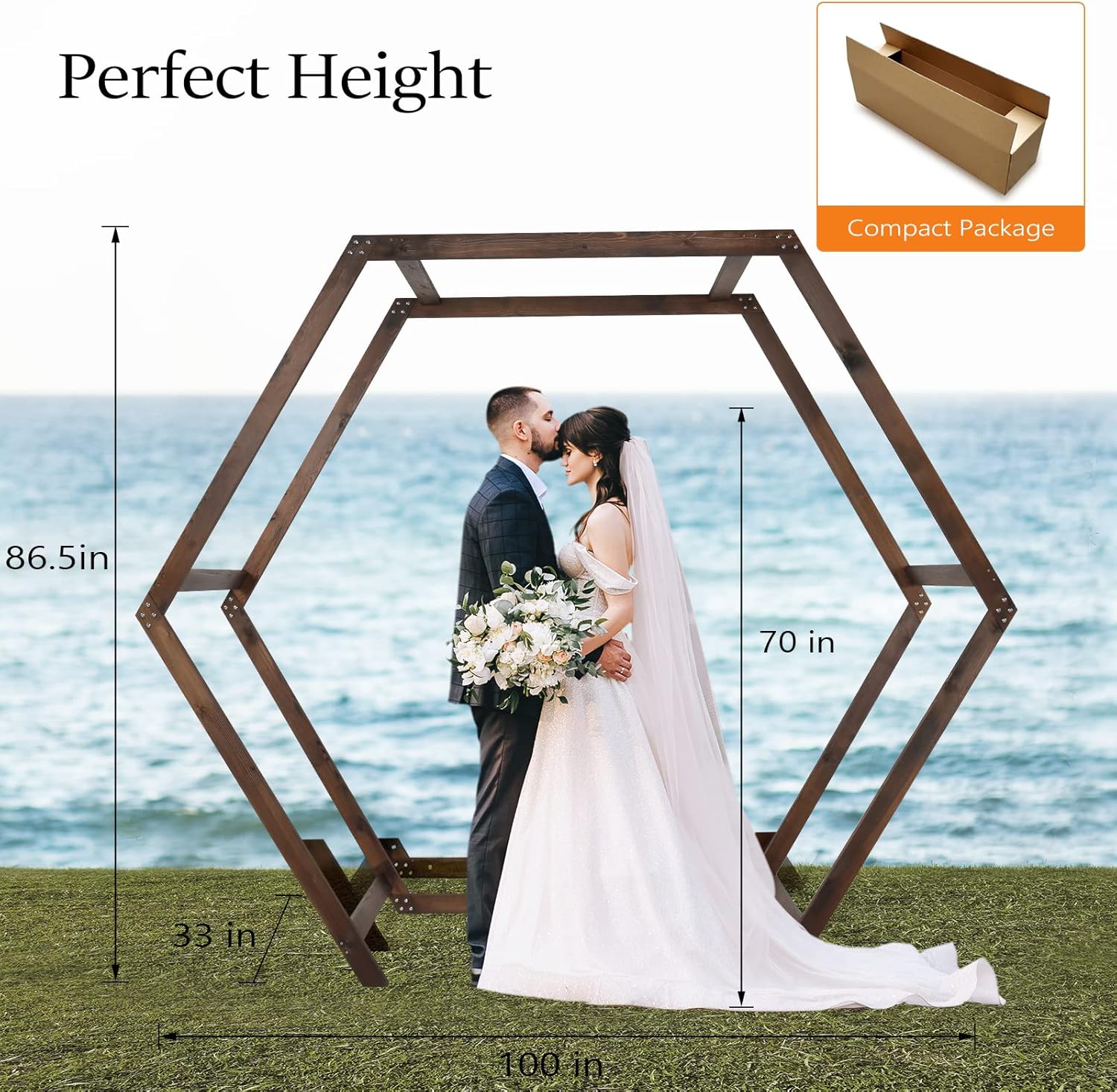 VINGLI Wooden Wedding 7FT Arbor, Arch for Ceremony, Heptagonal Photo Backdrop Stand Parties, Garden Decorations, Backyard Wood color (WARCH2)