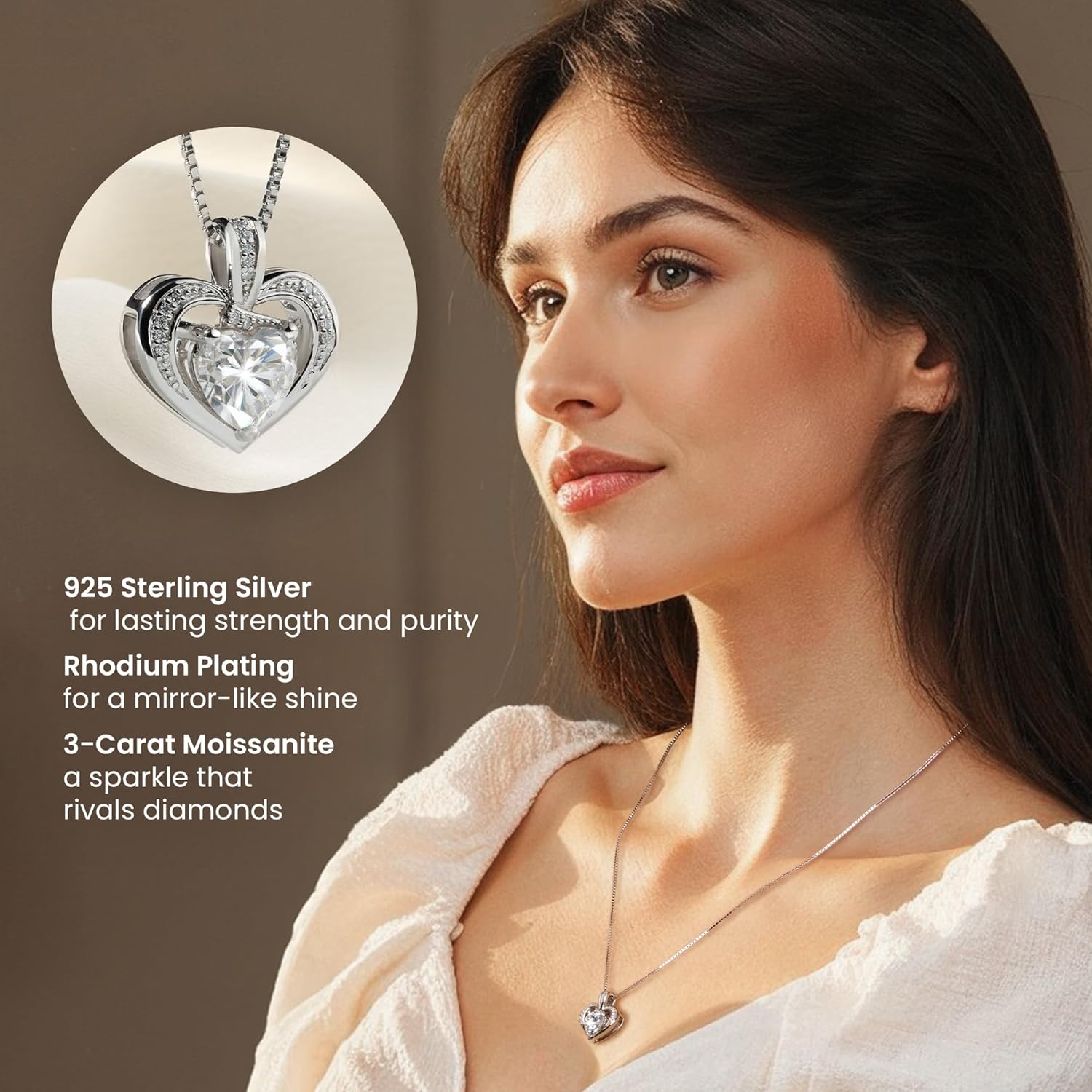 Moissanite Heart Necklace - 925 Sterling Silver Necklaces for Women | Birthday Gifts for Women, Christmas Gifts for Her, Jewelry Gift for Wedding, Anniversary, Valentine's Day Gift for Wife - Image 2