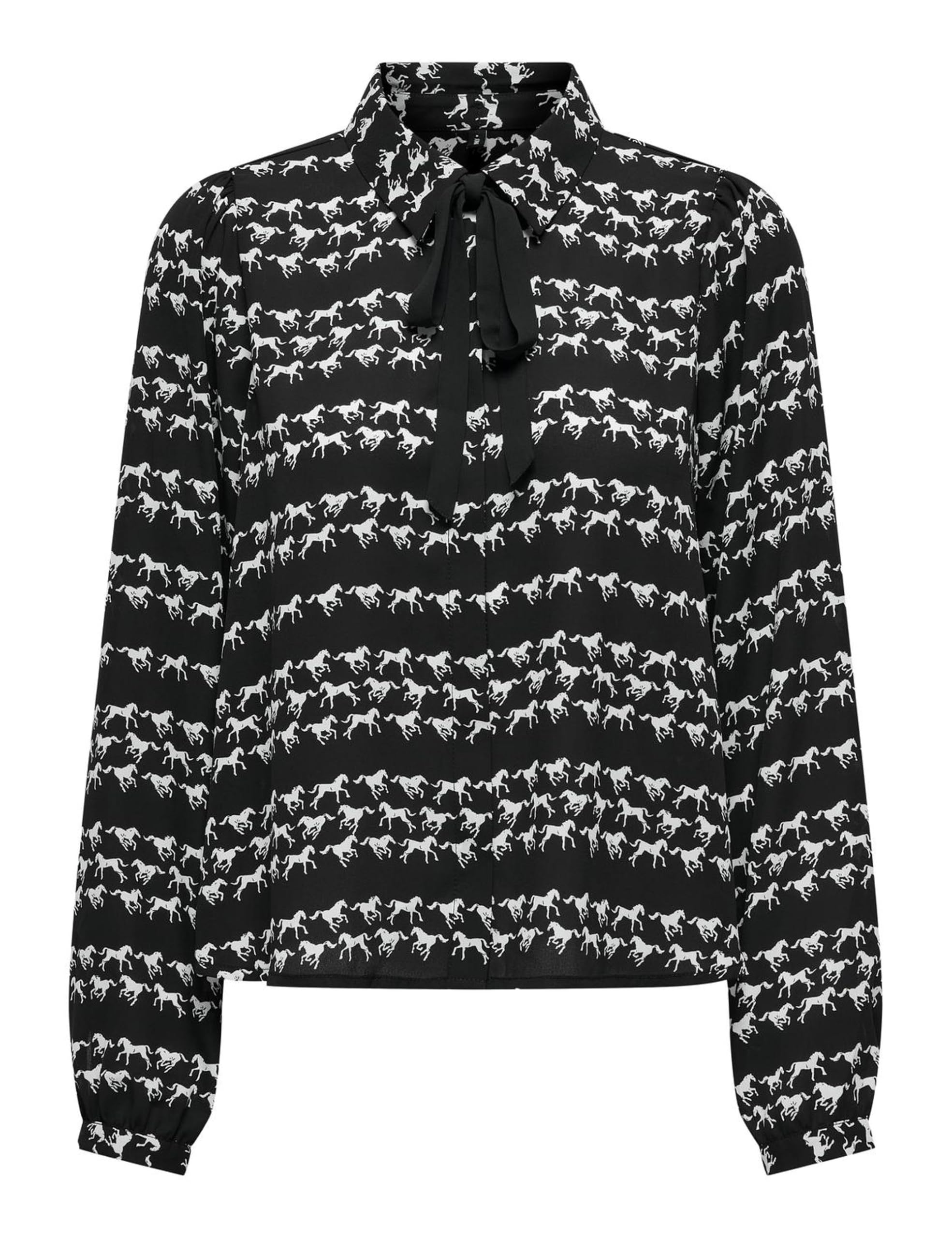 ONLY Women's Onlalma Life Poly L/S Felina Shirt Blouse, Black/AOP:582 Pure Horse Run, S