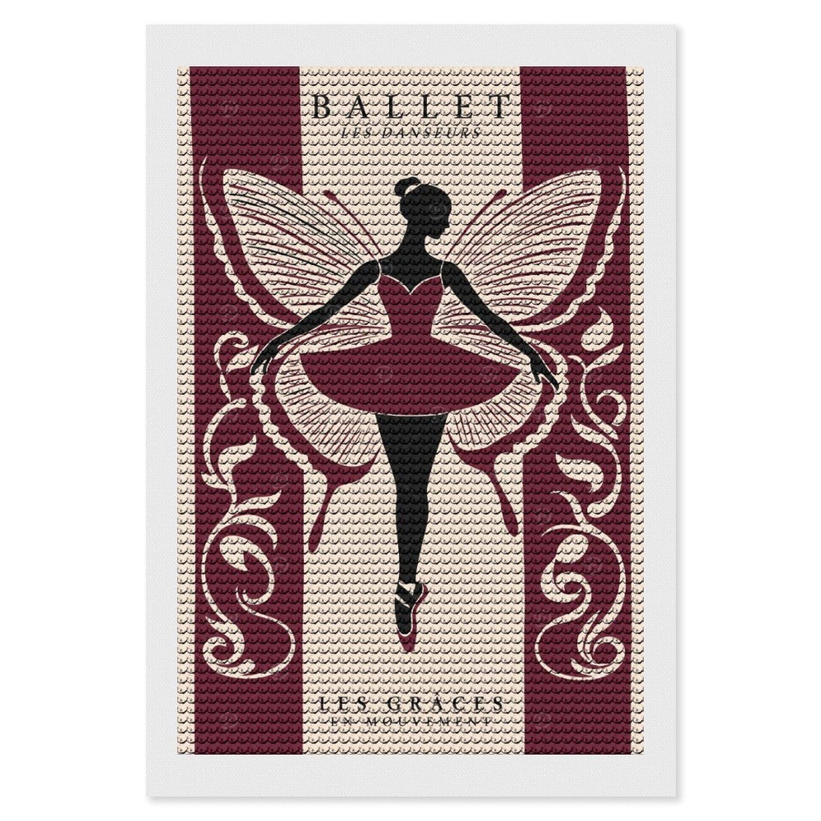 Junmoney Ballet Dancer with Butterfly Wings Diamond Painting Canvas Set 8"x12", for Women, Pleasing Wall Art Project, Aesthetic Room Decor, Gift Idea