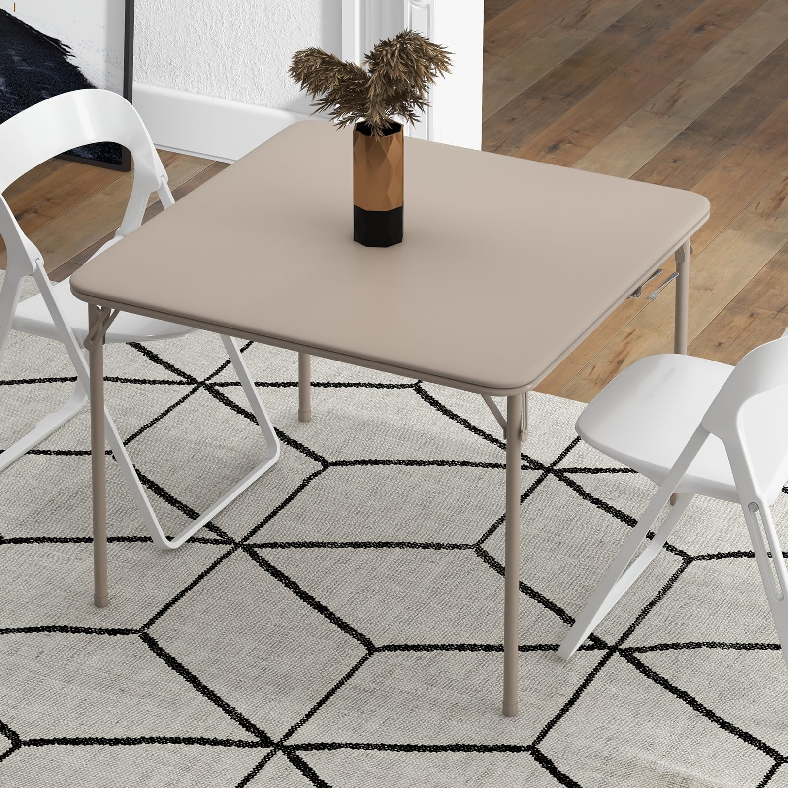 Mesa Plegable Portátil, Fácil de Plegar y Ahorra Espacio, Uso Versátil para Salón, Dormitorio y Cocina, Beige, 96×96×70 cm