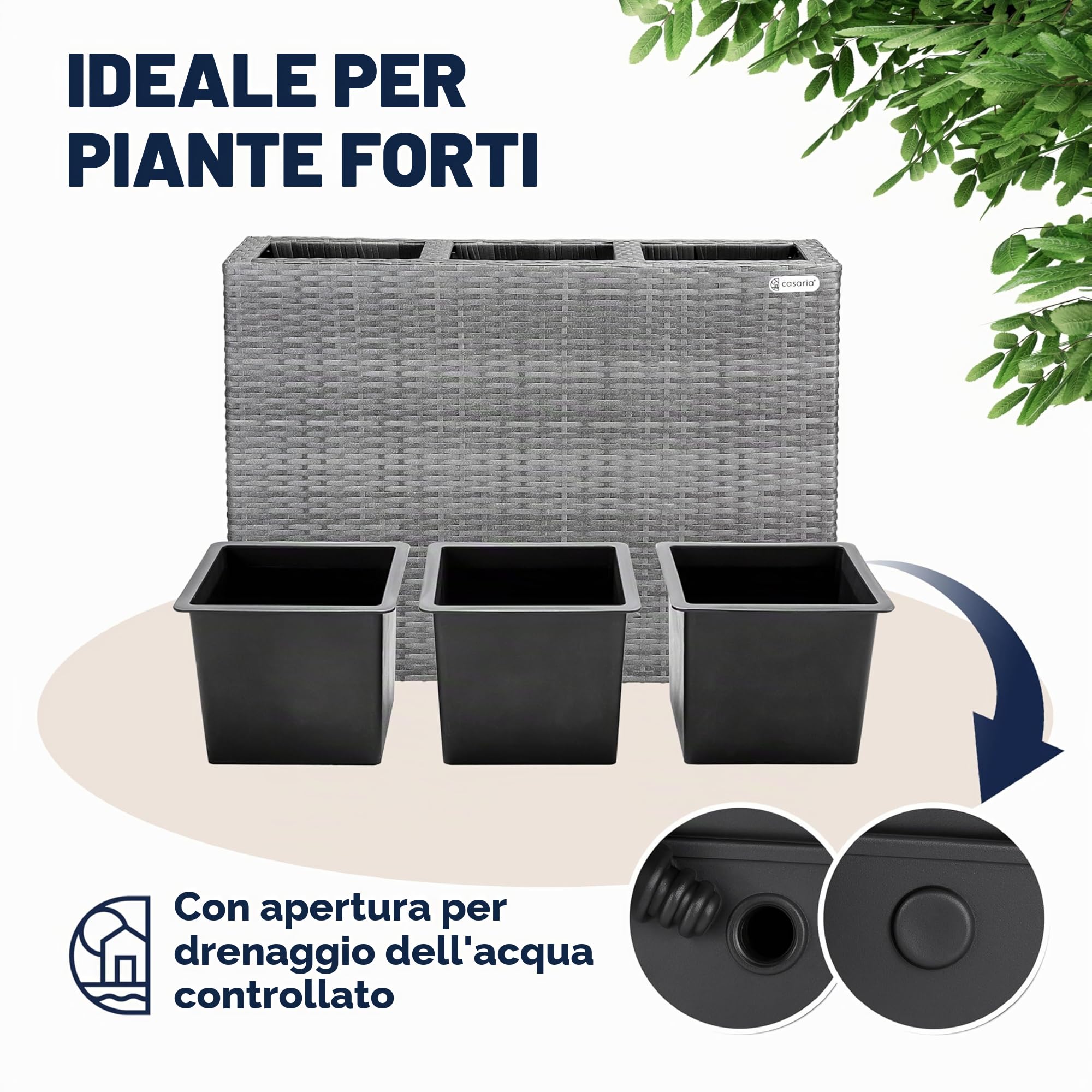 Casaria Fioriera a Traliccio 3 Vasi | Polyrattan, Aiuto Arrampicata, per Piante Rampicanti, Vasi interni removibili, Scarico dell'Acqua Richiudibile