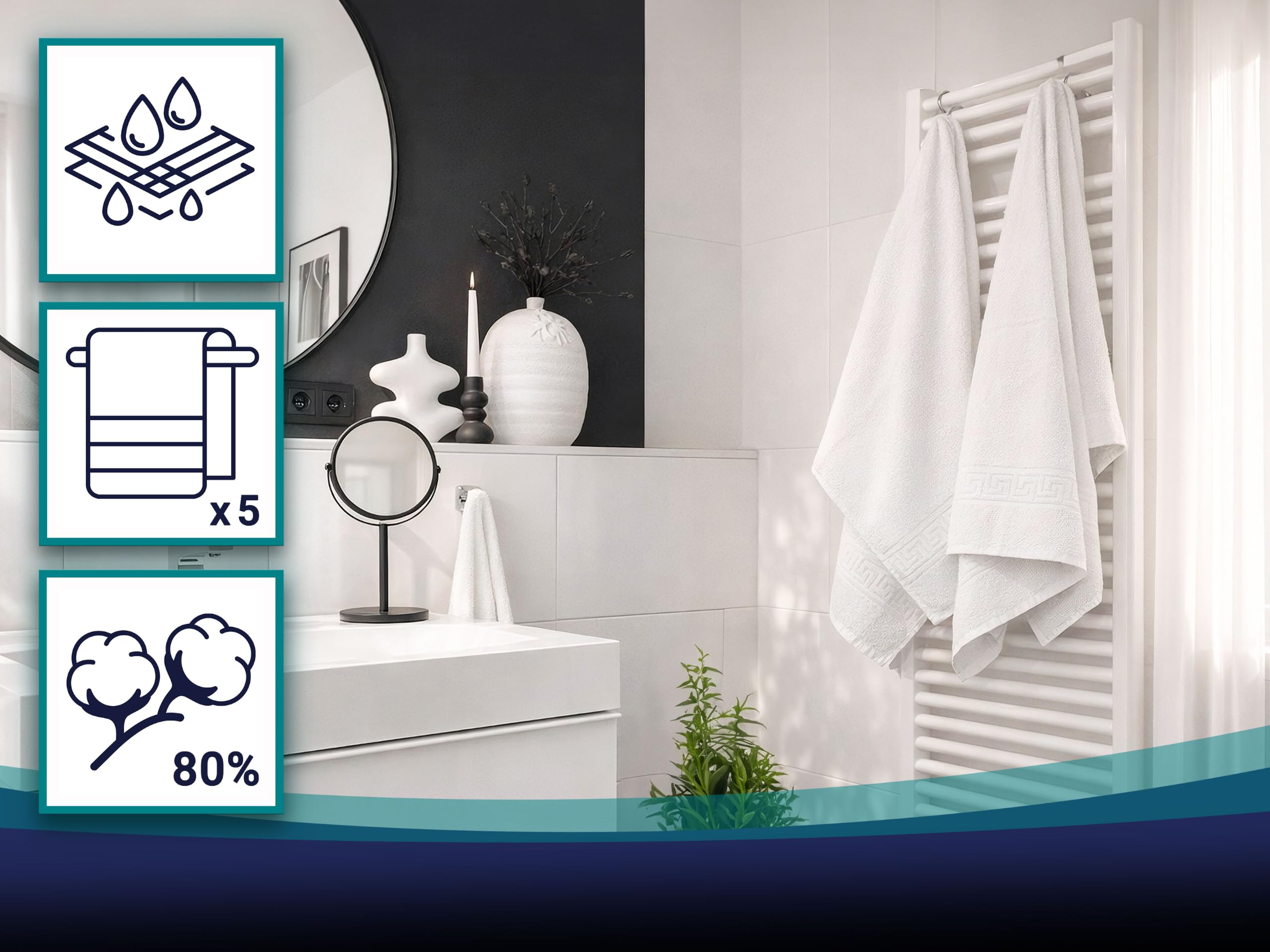 ZOLLNER - Set da 5 - Asciugamano doccia - bianco - 80% cotone, 20% poliestere