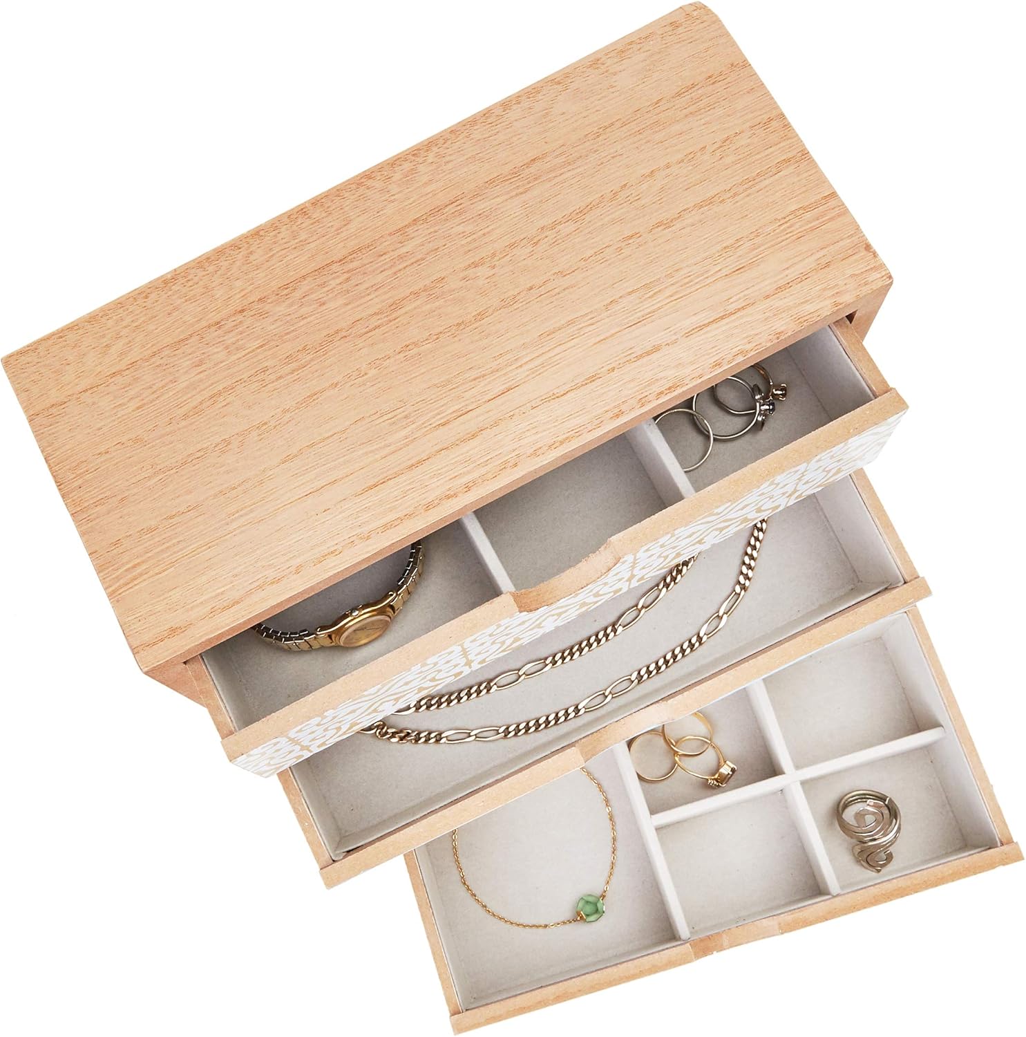 Wooden Jewelry Box, 3 Drawer Organizer (9 x 4 x 8 In) : Clothing, Shoes & Jewelry