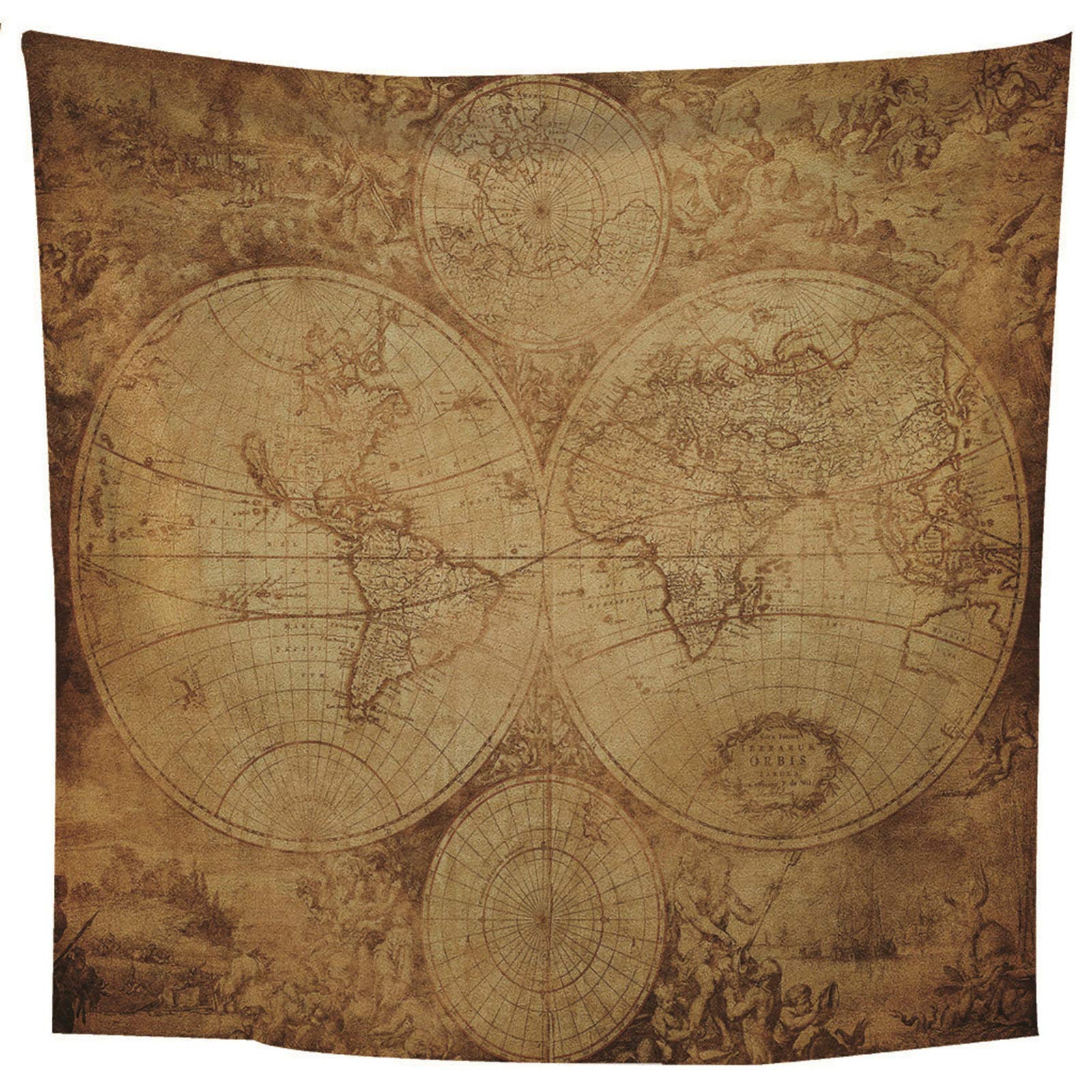 KnSam Dywan na ścianę, gobelin, ozdoba na ścianę, do salonu, dekoracja domowa, z poliestru, kartki w stylu vintage, brązowa, 260 x 240 cm