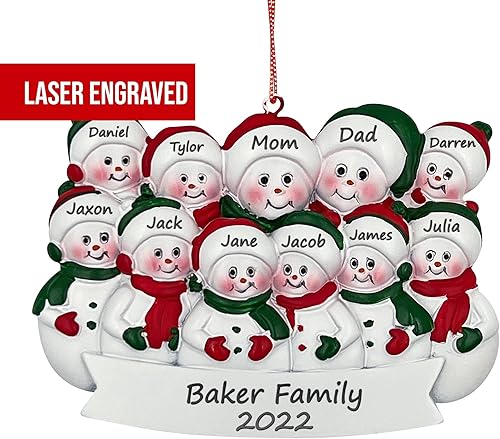 Miniatura 3 de Adorno de Navidad personalizado para familia de 11, muñeco de nieve con nombres personalizados de miembros de la familia para árbol de Navidad