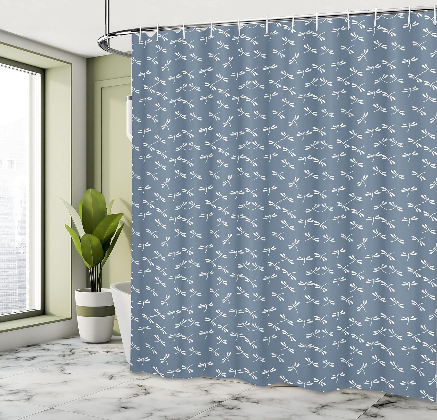 Ambesonne Dragonfly Shower Curtain, Tropical Wildlife Pattern Japanese Style Oriental Nature Inspired Pattern, Cloth Fabric Bathroom Decor Set with Hooks, 69" W x 70" L, Slate Blue