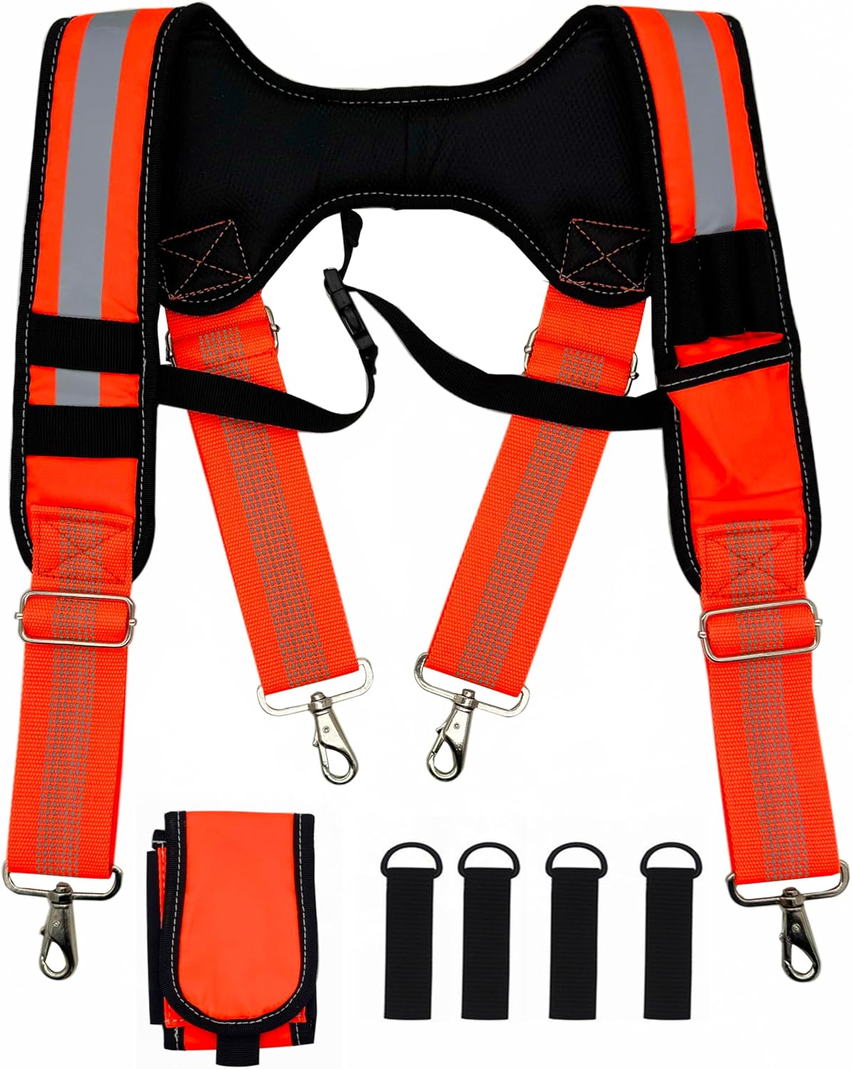 Tool Belt Suspender for Men 4 Point Padded with Attachment Loops, WristBand Pouch Pocket for Construction Worker