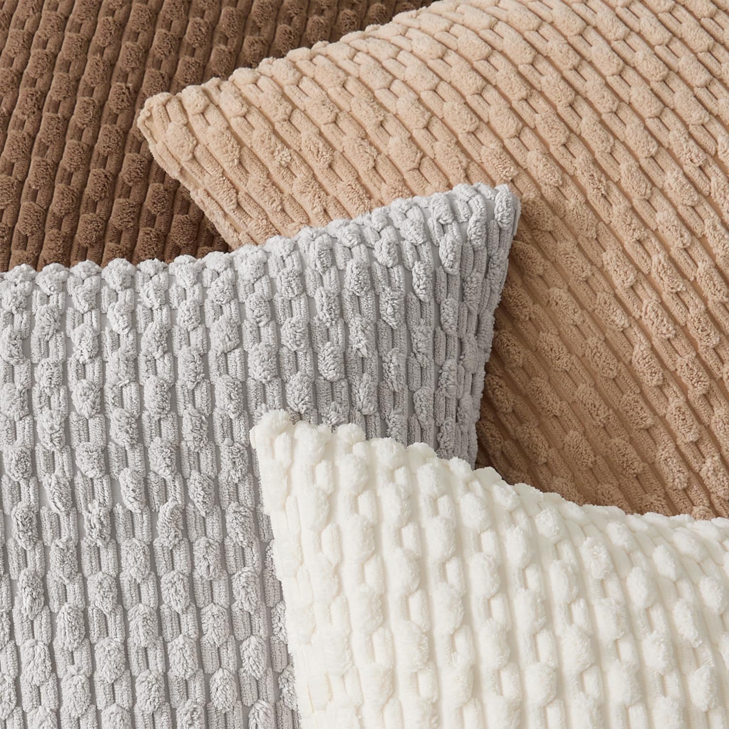 Kevin Textile - Paquete de 4 fundas de almohada decorativas neutras de 18 x 18 pulgadas para sala de estar, sofá, cama, sofá, rústico, bohemio, decoración del hogar, funda de cojín cuadrada de pana