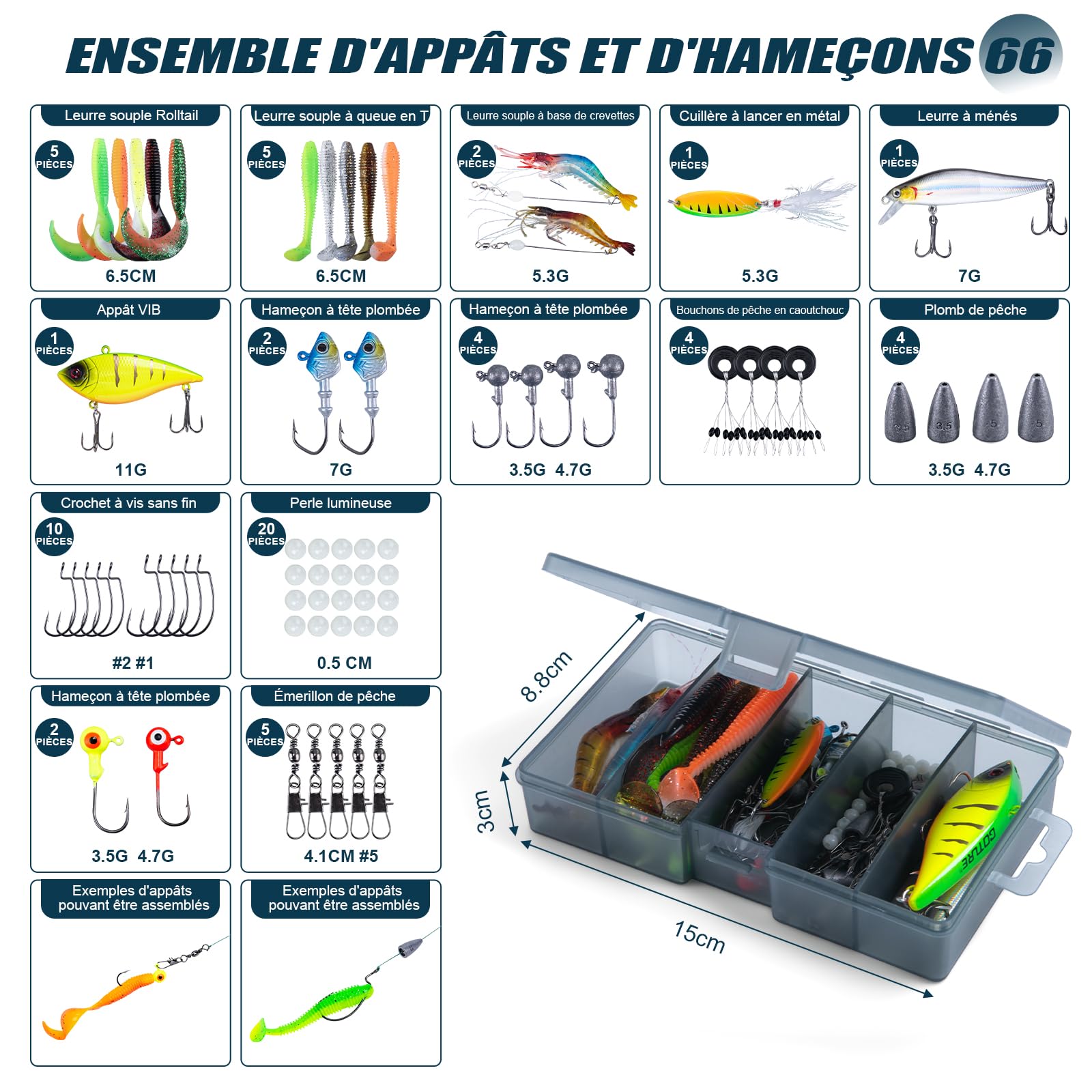 Goture Ensemble de Pêche avec 2 Canne à Pêche Télescopique, Ensemble Complet de d'outils de Pêche et d'appâts avec 2 Moulinet de Pêche 5,2:1 et Sac de Transport - pour la Pêche en Eau salée/Eau Douce