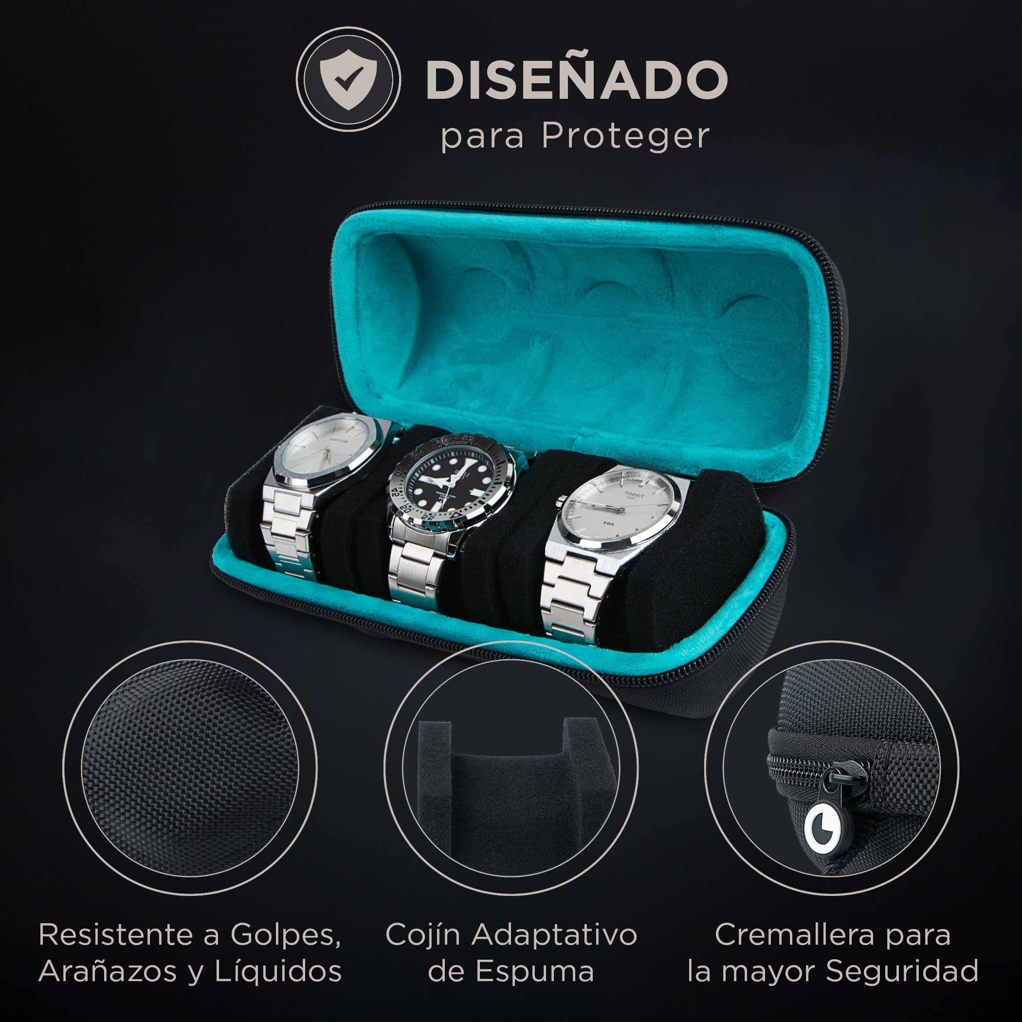 Estuche para Relojes - Caja Relojes Organizador - Watch Case de Viaje Acolchado- Porta Relojes Hombre - Estuche Relojes Elegante y Funcional - Relojero Semirigido – Caja Para Relojes Ligera
