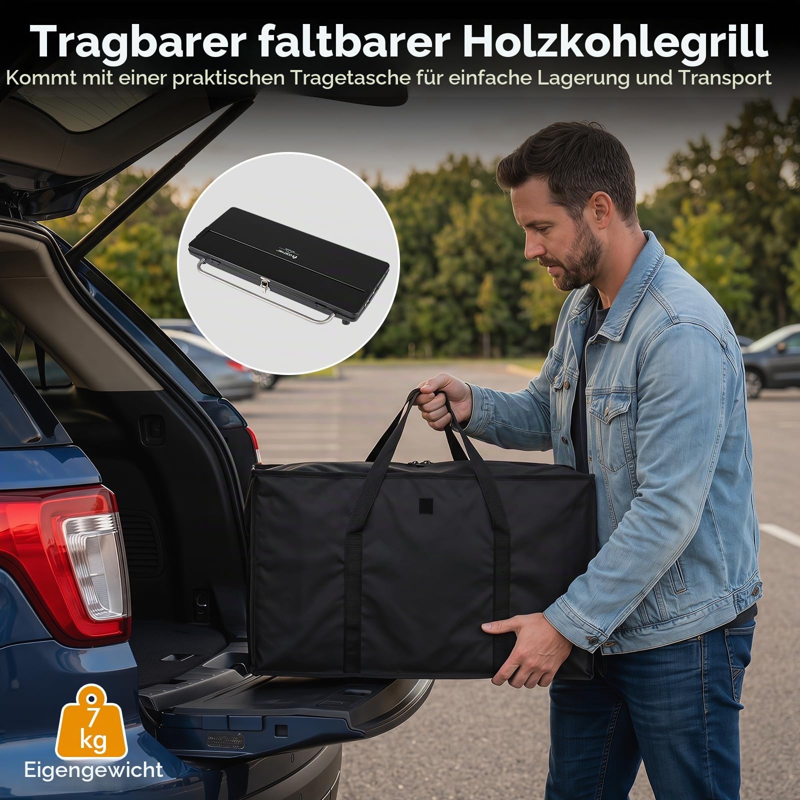 COSTWAY Holzkohlegrill tragbar, Tischgrill & Standgrill, 47 x 81 x 85 cm | Campinggrill mit abnehmbaren Beinen & Gestell, 2 Höhenstufen, Picknickgrill, für BBQ Camping, Picknick & Party, Schwarz