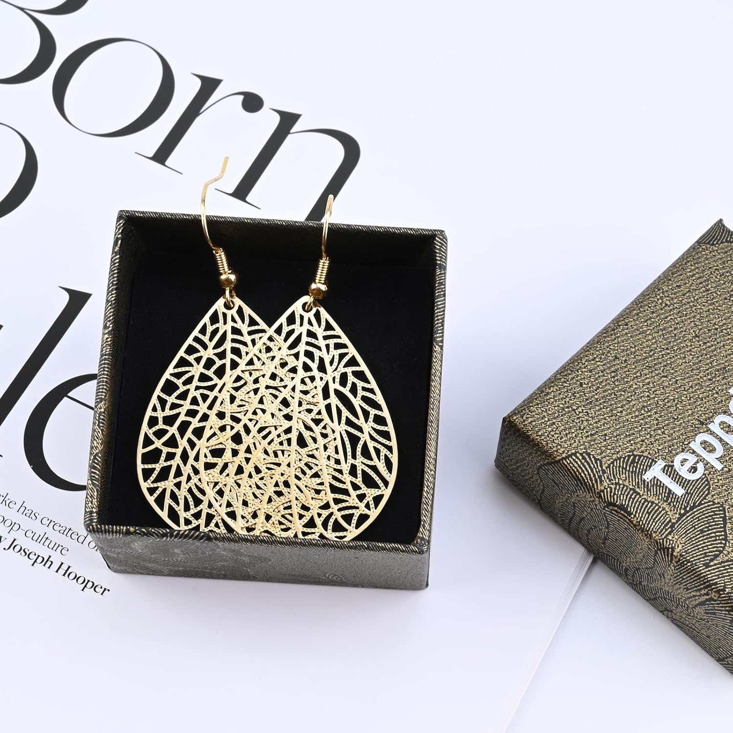 Teardrop Earrings for Women, 14K Gold Plated Leaf Earrings, Handmade Filigree Dangle Earrings for Women Trendy - Image 7