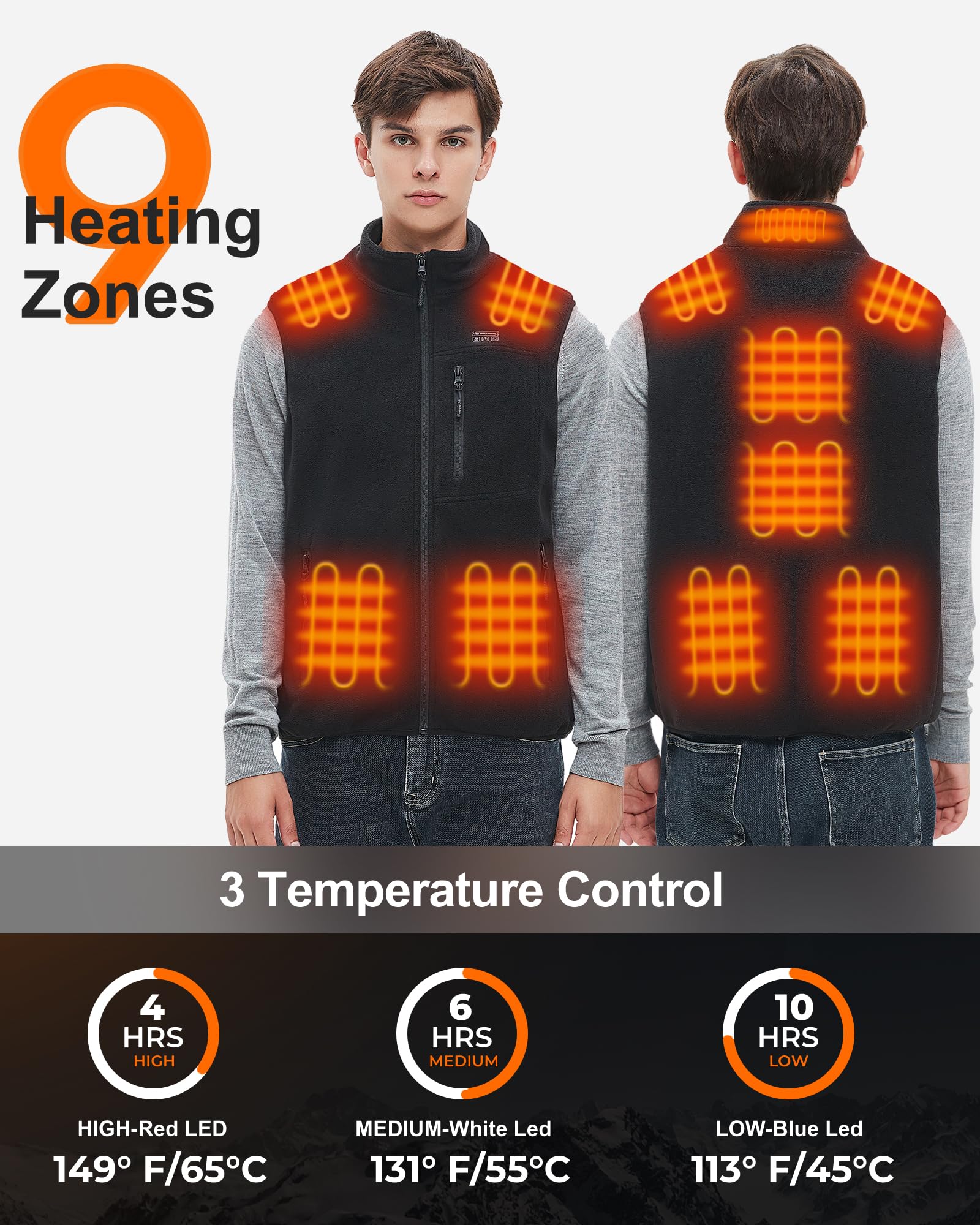 Forro Polar Chaleco Calefactable Hombre con 16000mAh 7.4V Batería, Eléctrico Chaleco Calefactable Hombre, Chaleco de Calefacción de Lana Cálida para Caza, Esquí y Motociclismo al Aire Libre-L