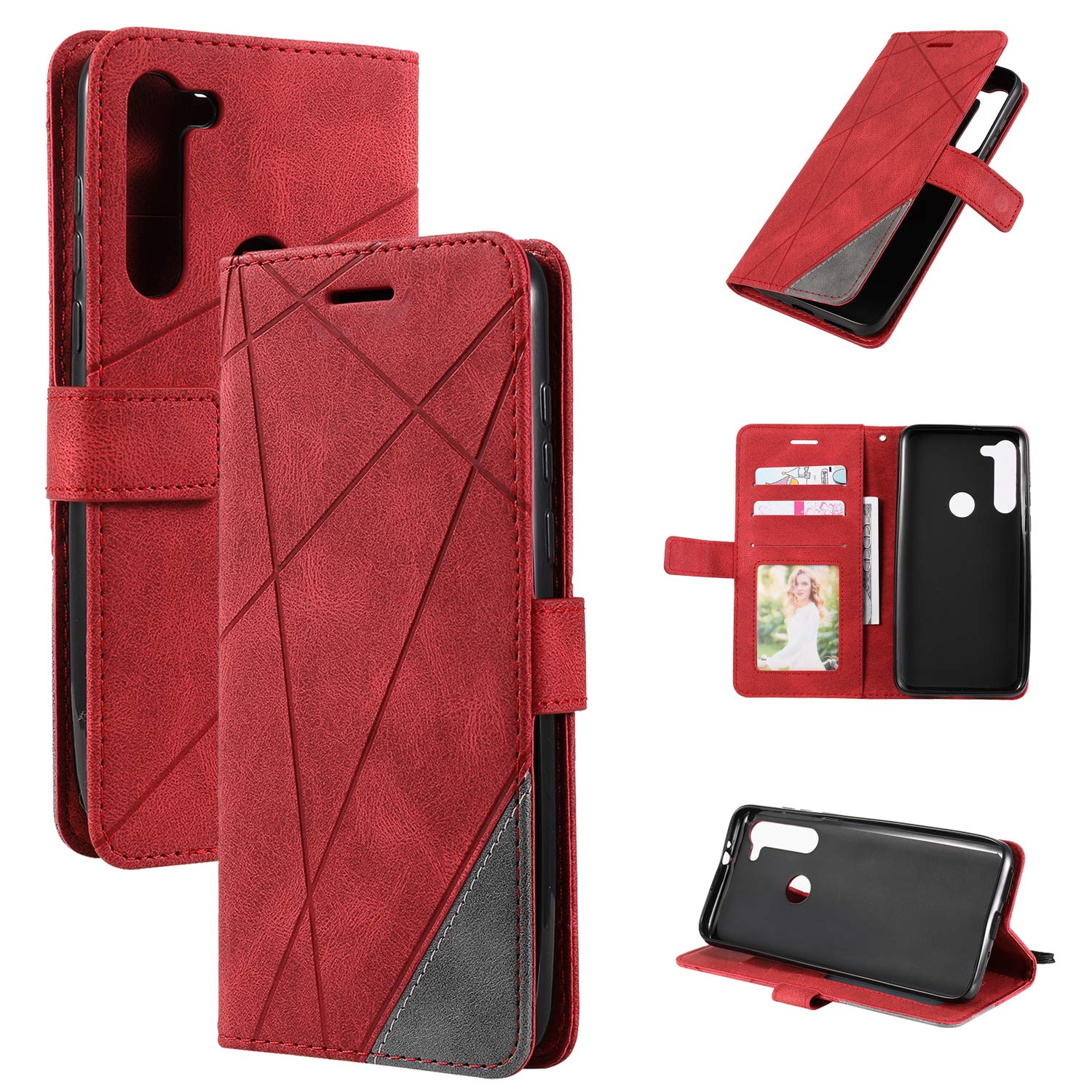 Etui na Motorola Moto G8 pokrowiec pokrowiec, etui do Motorola Moto G Fast XT2045-3 / Moto G8 XT2045-1 XT2045-2 XT2045-5 XT2045-6 etui z klapką skóra PU pokrowiec czerwony