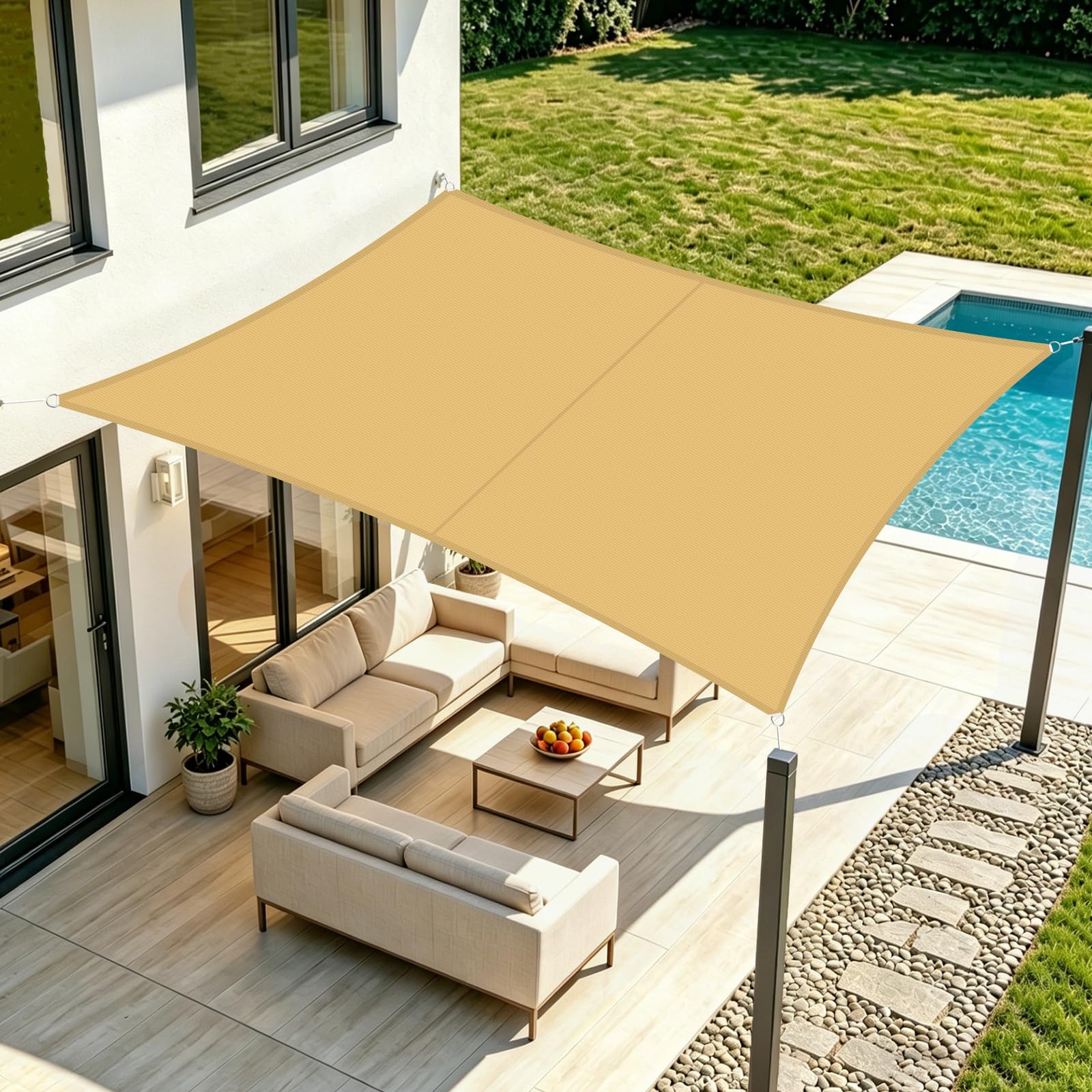 Toldo vela rectangular 2x4m impermeable con protección UV para jardín arena