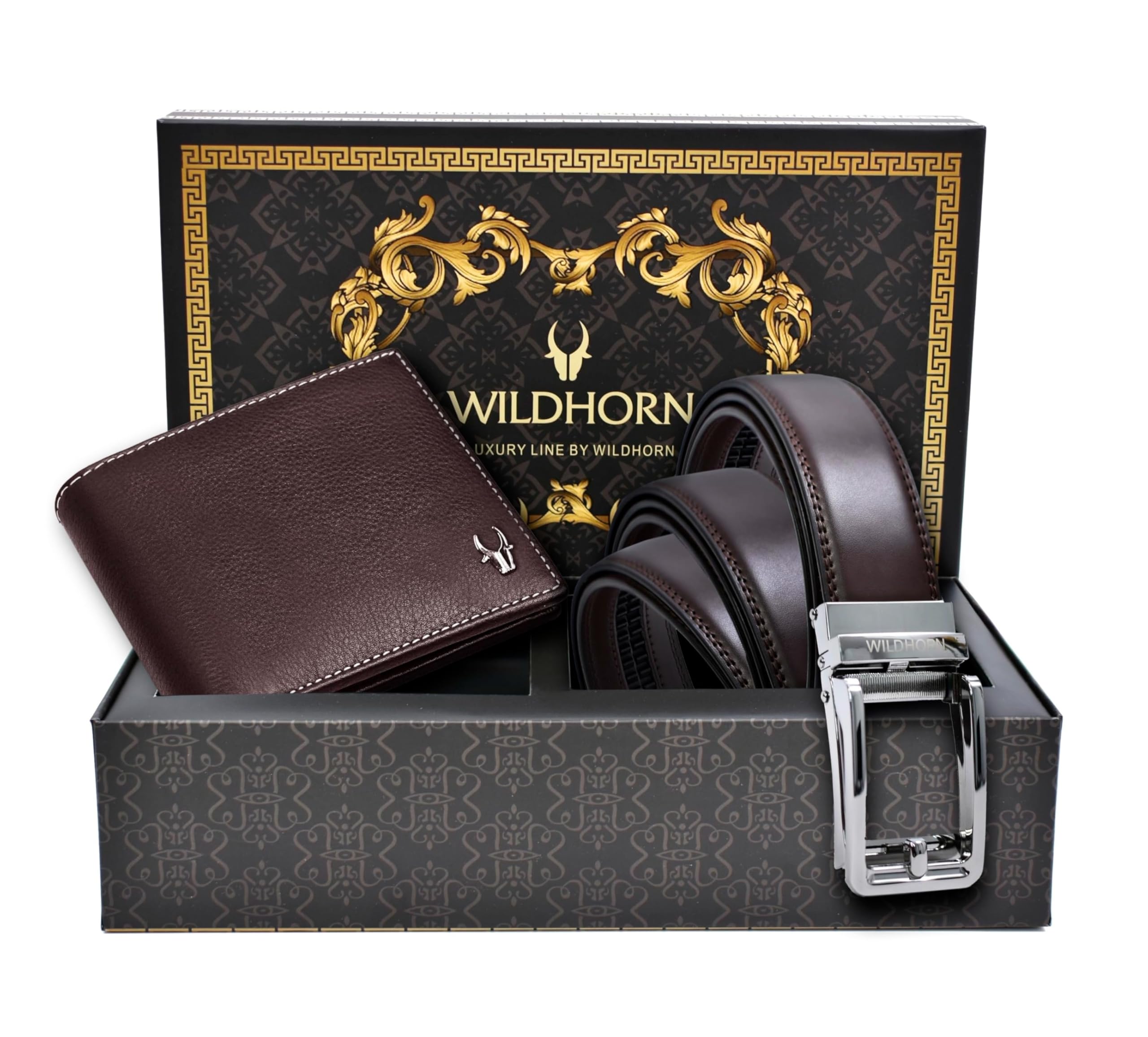 WildHorn® Premium Leather Wallet & Premium Auto Lock Belt for Men | Combo Gift Set for Men | Ideal for Birthday, Anniversary & Festive Gifting (Brown)