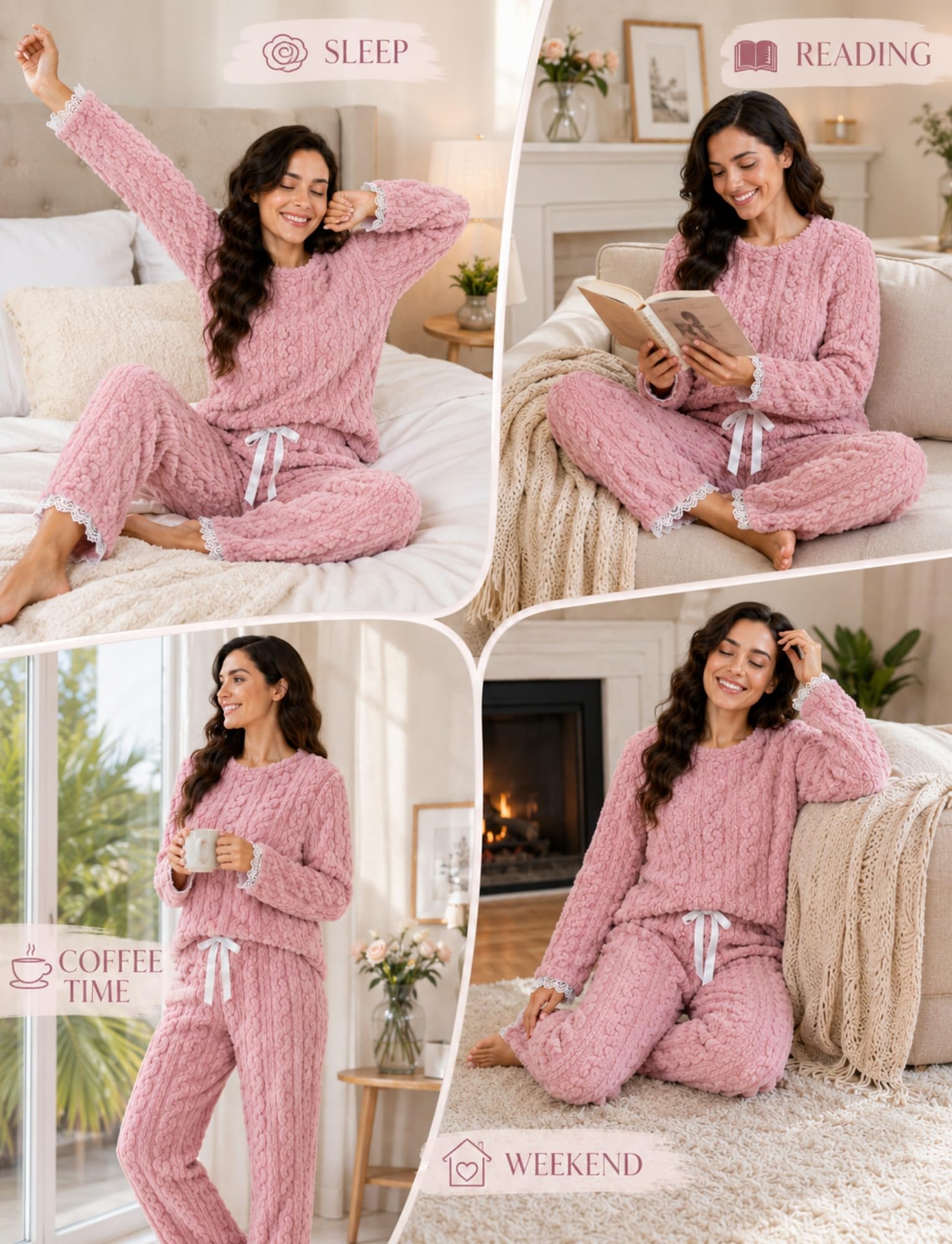 Conjunto de pijama de franela para mujer, acogedor, holgado, cálido