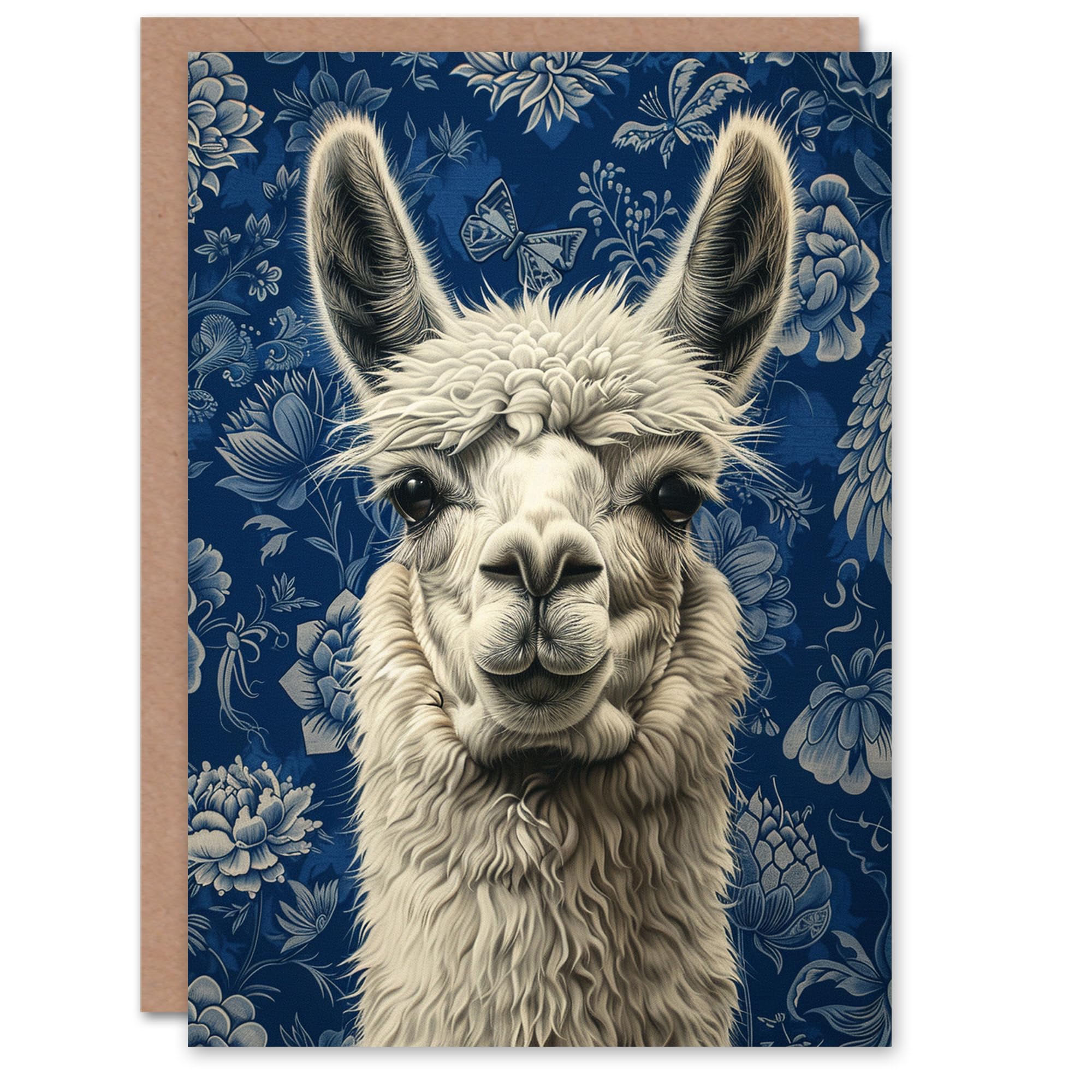 Artery8 Birthday Card Llama Head Blue Floral Pattern For Son Daughter Girl Boy Kids Happy Card