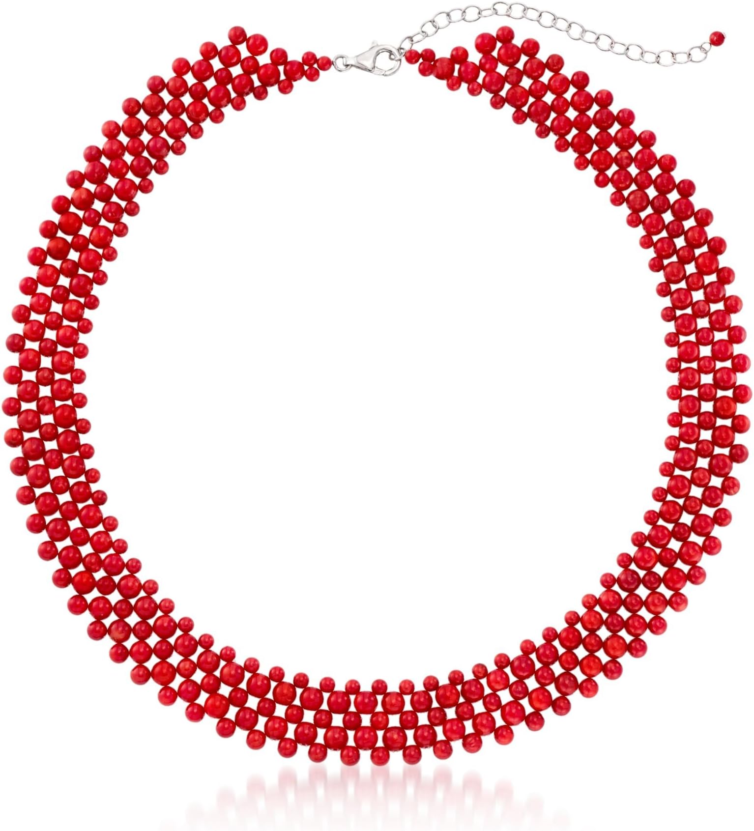 Ross-Simons3-5mm Red Coral Bead Collar Necklace in Sterling Silver. 18 inches