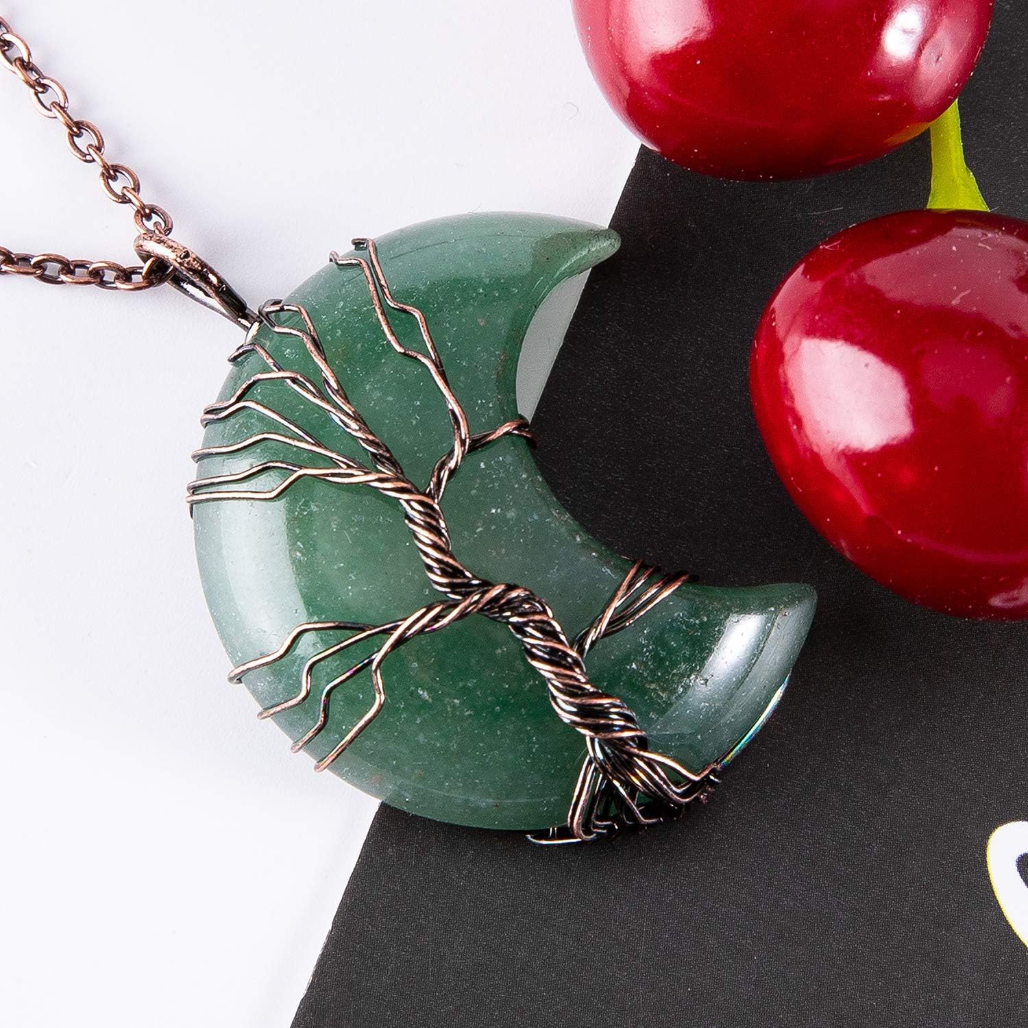 Bivei Life Tree Crescent Moon Necklaces for Women,Copper Wire Wrap Gemstones Pendant Crystals and Natural Stones Necklace Witch Jewellery Christmas Gifts for Friends