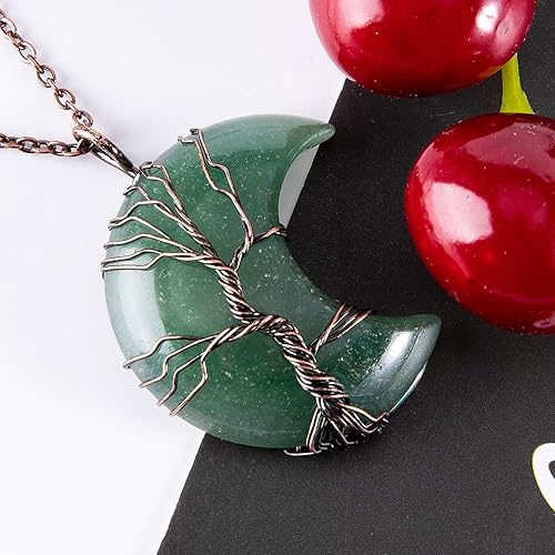 Miniatura 6 de Bivei Tree of Life Crescent Moon Necklace Copper Wire Wrap Natural Gemstones Pendant Crystals and Healing Stones Necklace